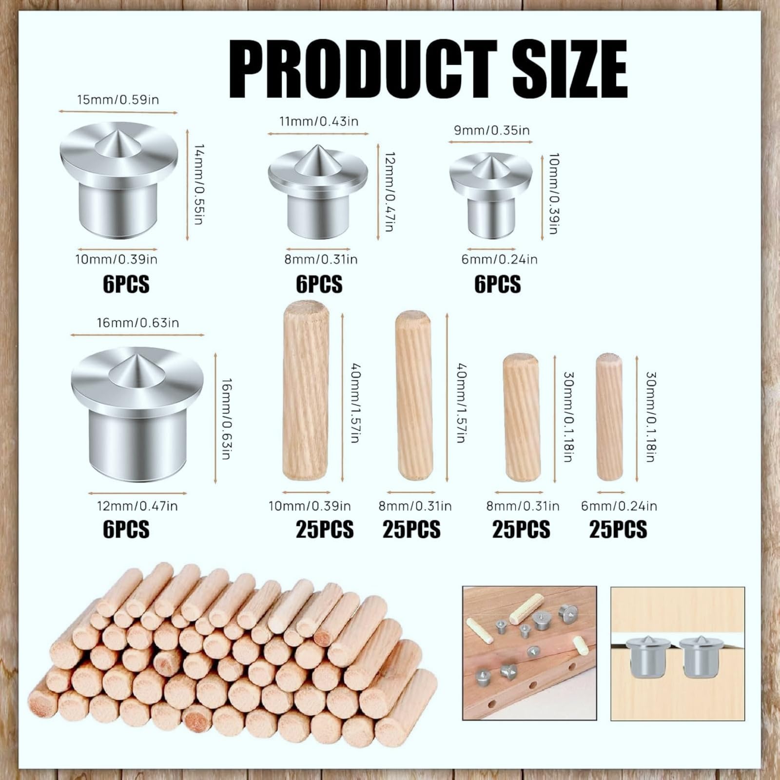 Kit Titebond Tasselli per Lavorazione Legno - Completo con 100 Tasselli e 24 Spine per Assi di Legno - Precisione e Affidabilità per la Falegnameria