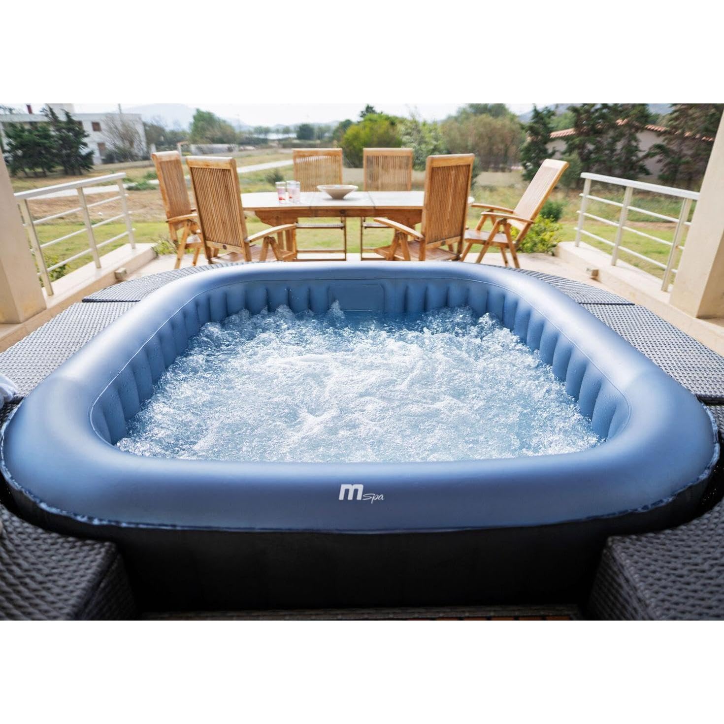 MSpa Tekapo SPA Hinchable Cuadrado 4 Personas con hidromasaje Air Jet, calefacción, filtración Inteligente, ozono y desinfección UVC