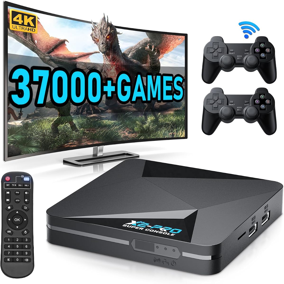 Consola de juegos retro Kinhank Super Console X2 Pro Más de 37000 juegos integrados, consola de videojuegos Android 9.0/Emuelec 4.6, chip S905X2, salida 4K UHD, 2.4G/5G, BT 5.0
