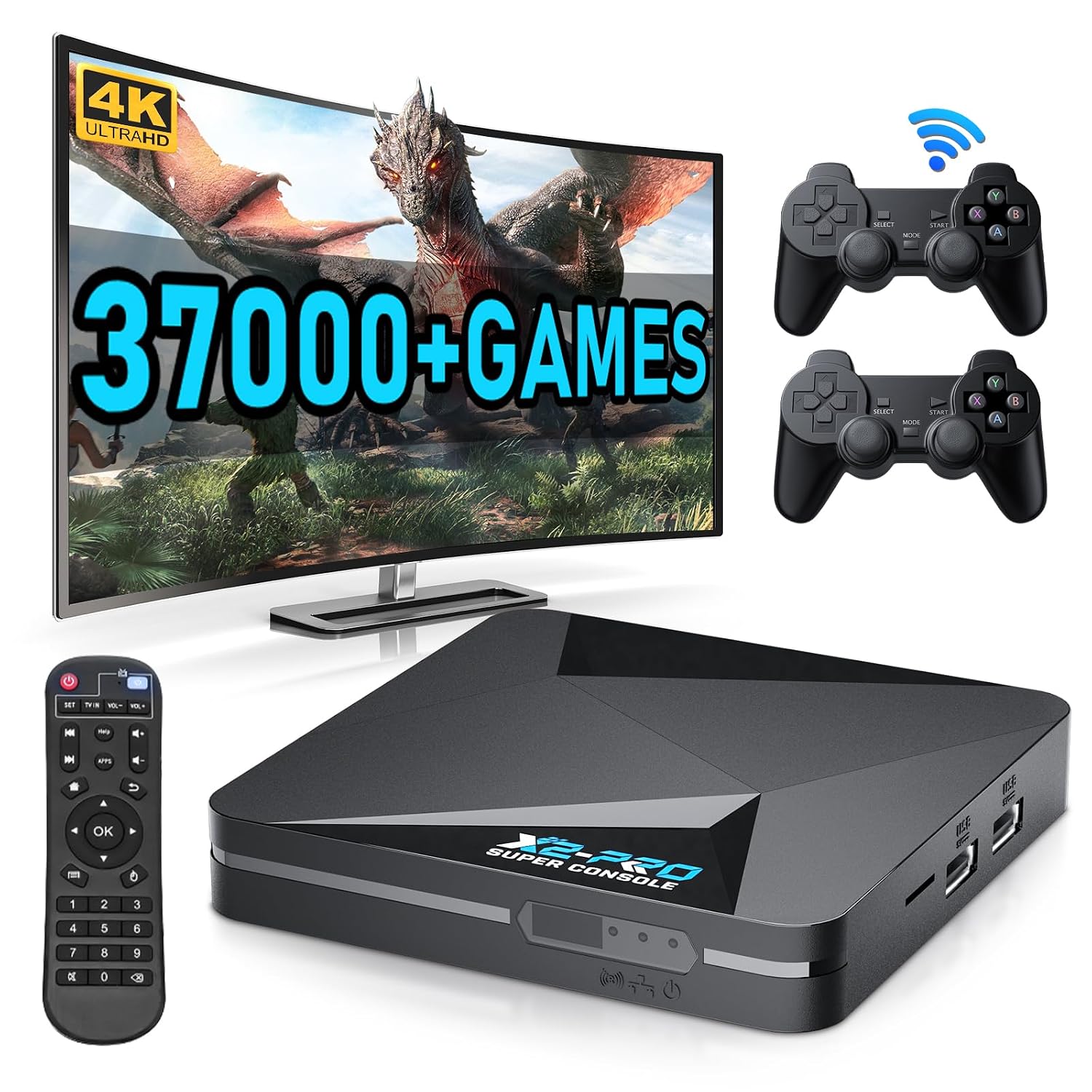 Kinhank Retro Game Console Super Console X2 Pro Built-in 37000+ Games, Video Game Console Android 9.0/Emuelec 4.6, S905X2 Chip, 4K UHD Output,2.4G/5G, BT 5.0
