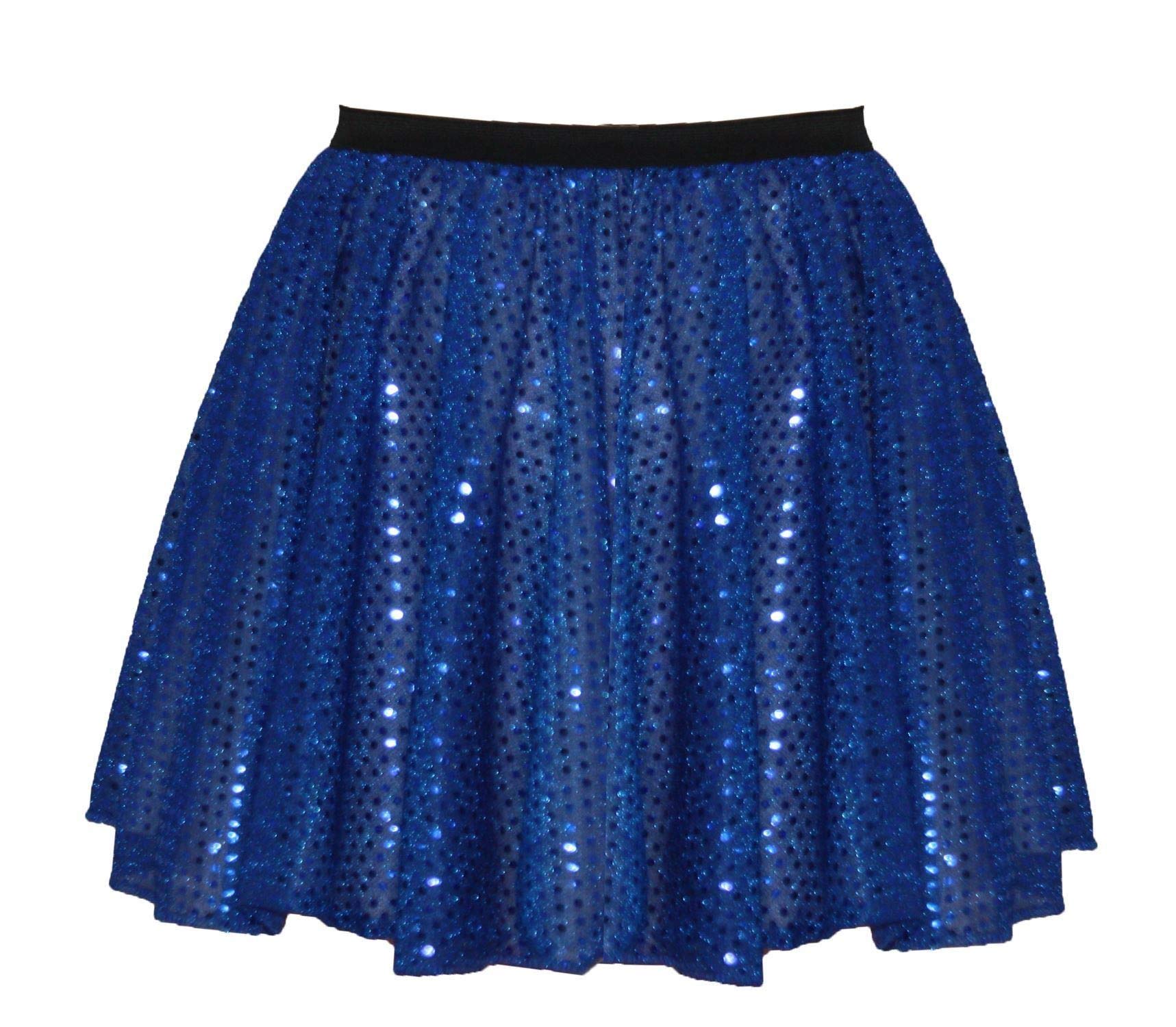 The Dragons Den Adults Blue 15" Length Sequined Skater Skirt Show Girl Ring Master Disco Diva Fancy Dress Costume Accessory [Blue, 14-18]