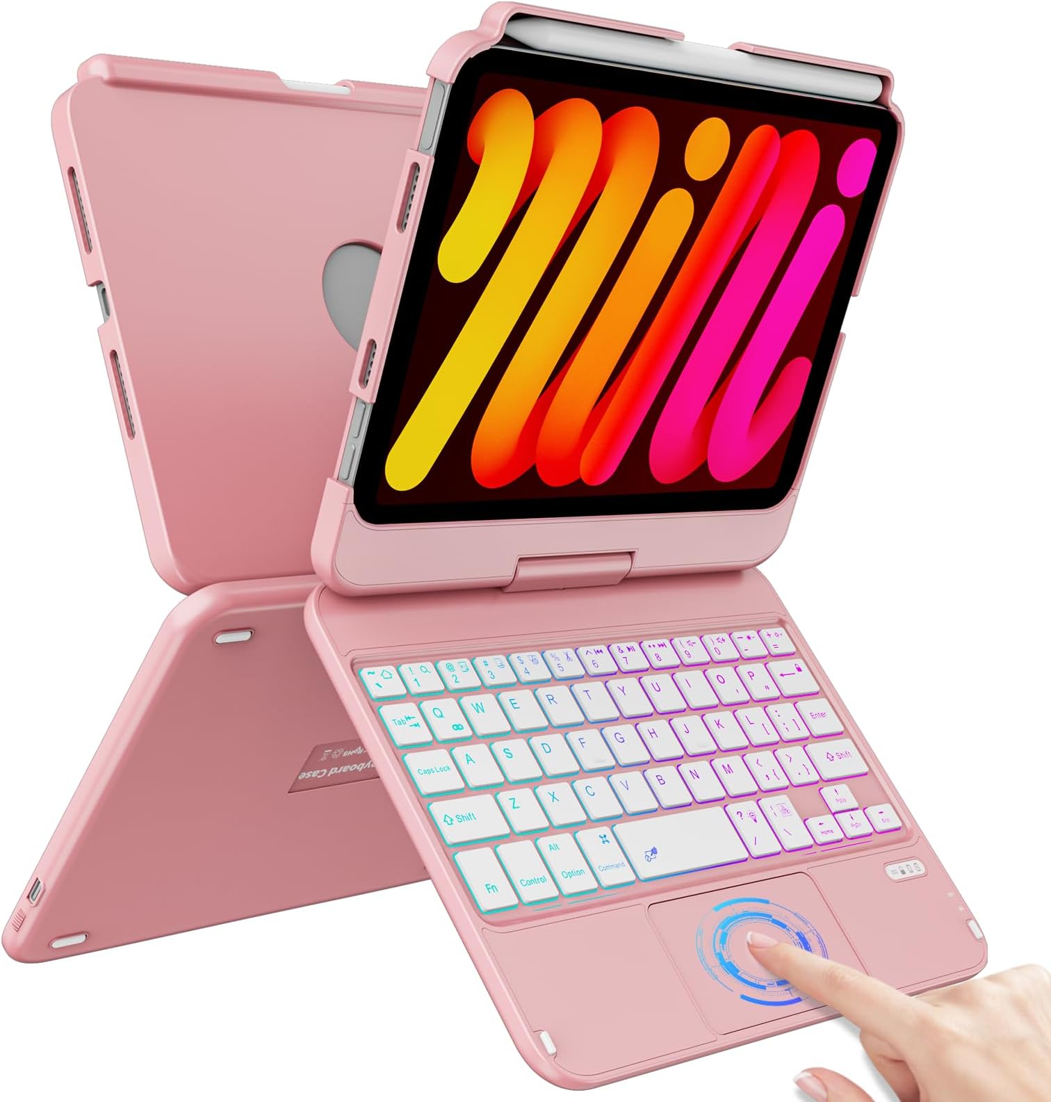 FUWANG Keyboard Case for iPad mini 7 A17 Pro (2024) & iPad mini 6th Generation (2021) 8.3-inch, 360° Swivel, Multi-Touch Trackpad, 7-Color Backlit, Keyboard Cover with Pencil Holder, Rose Gold