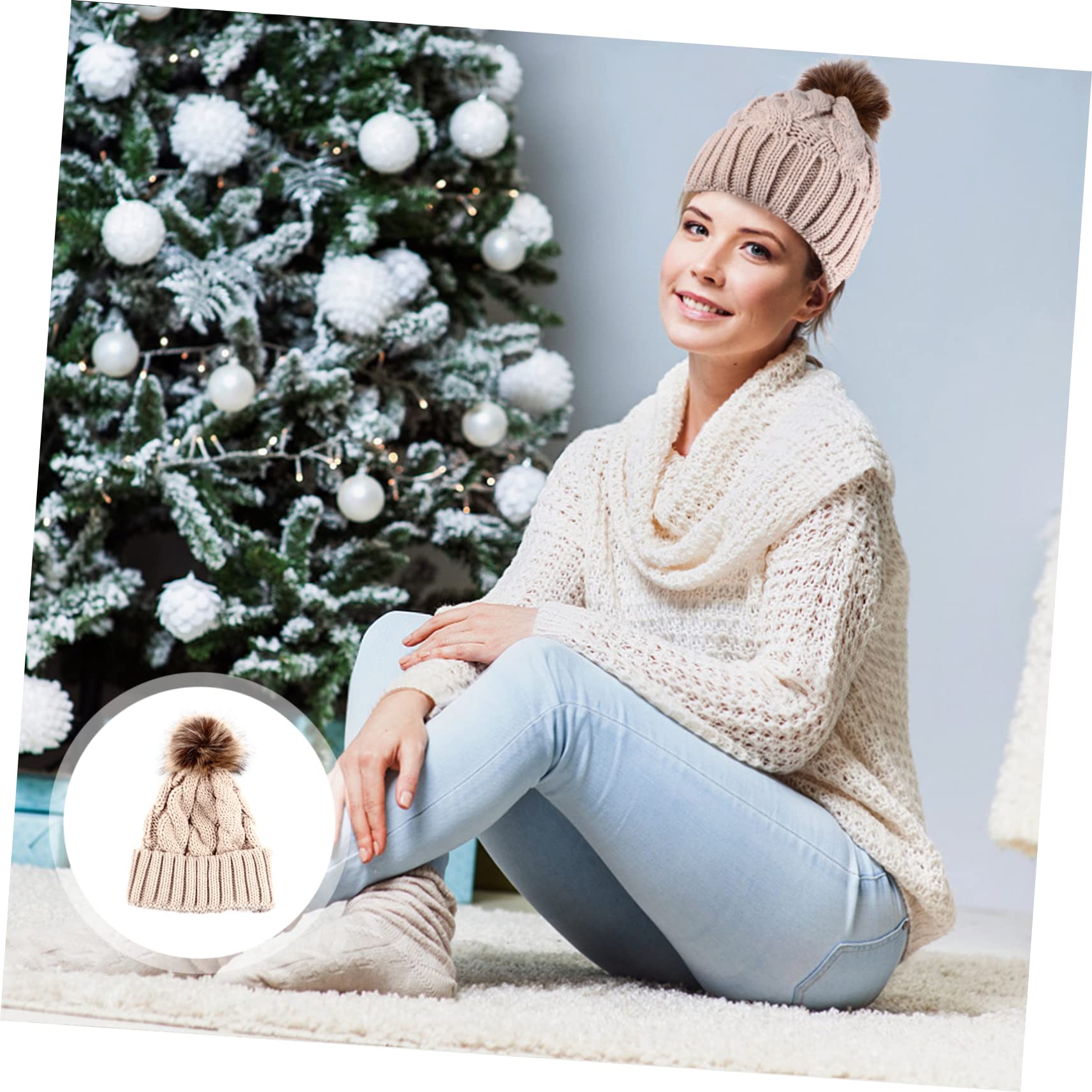 Gorro De Lana Orejeras Para Niñas Sombreros Para Sombrero De Nieve Gorro Con Pompón De Piel Sintética Cálido Sombrero Femenino Gorro De Punto Para Felpa Rojo