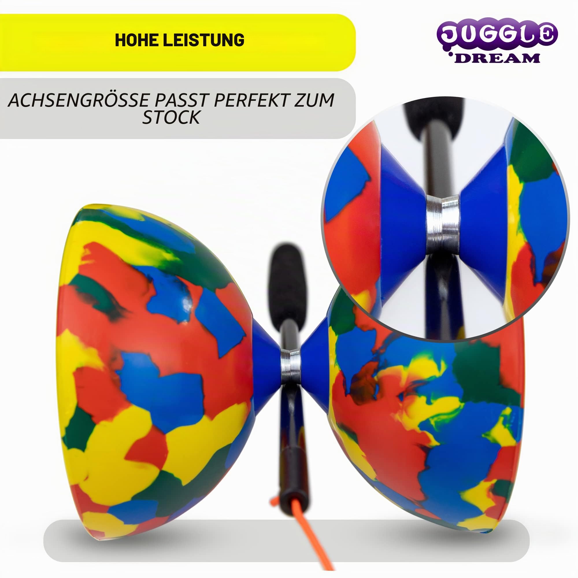 Juggle Dream Jester Diabolo Jonglierset – Fester Achse Profi-Diabolo mit Superglass-Handstäben, Online-Lernvideo – Jonglierspielzeug (Mehrfarbig)