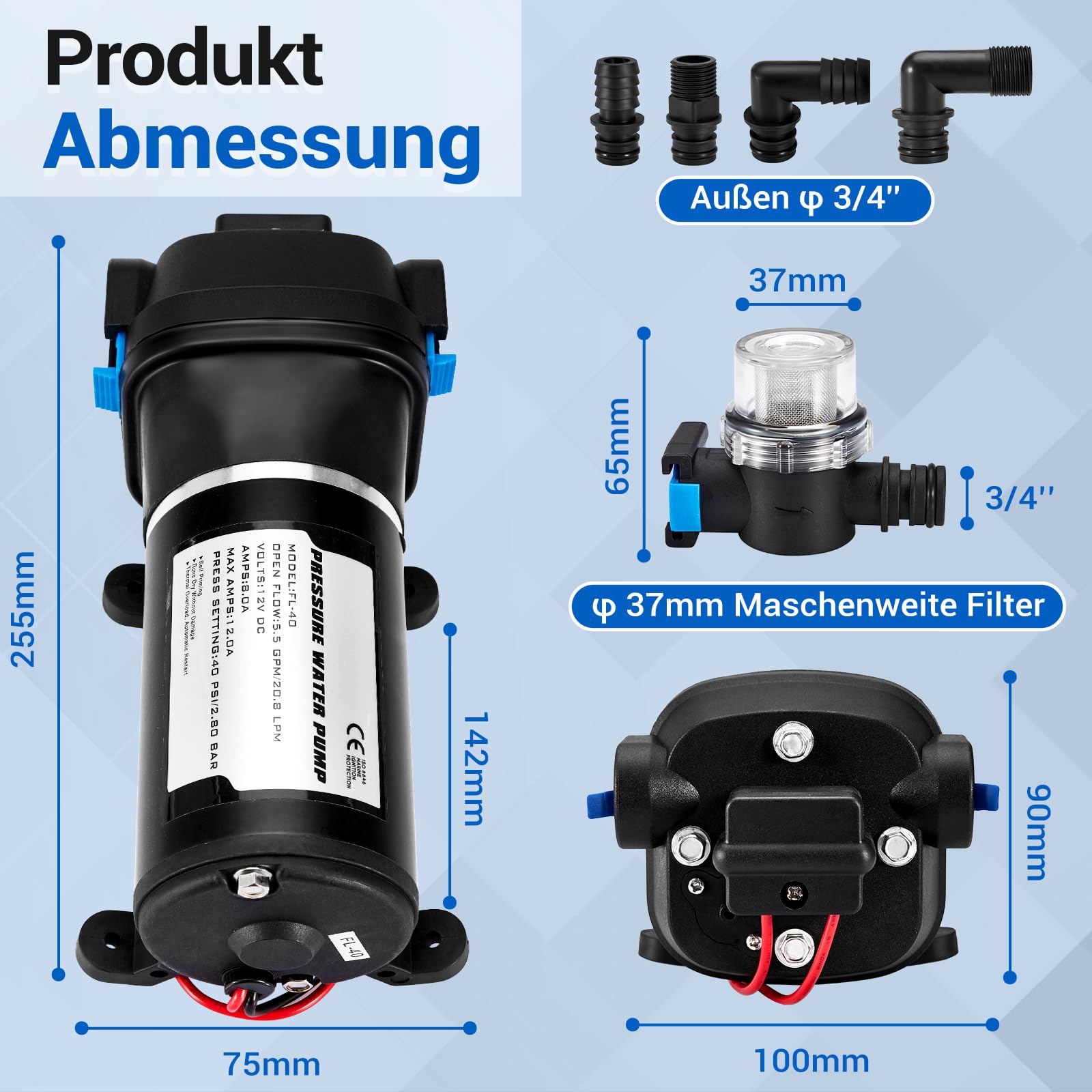 Gedlex Electrique Pompe a Eau 12V Caravane, 20,8 LPM Pompe à Eau