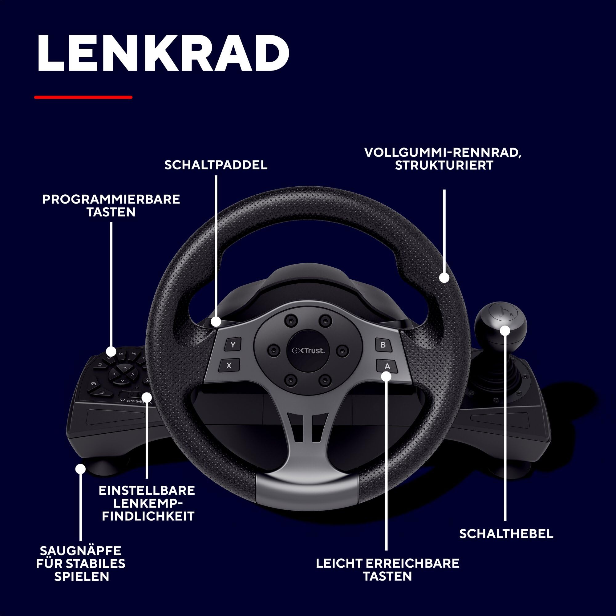 GXTrust Gaming Lenkrad PC Racing Wheel mit Pedalen Schaltwippen Schalthebel Vibrationsfeedback Sim Racing