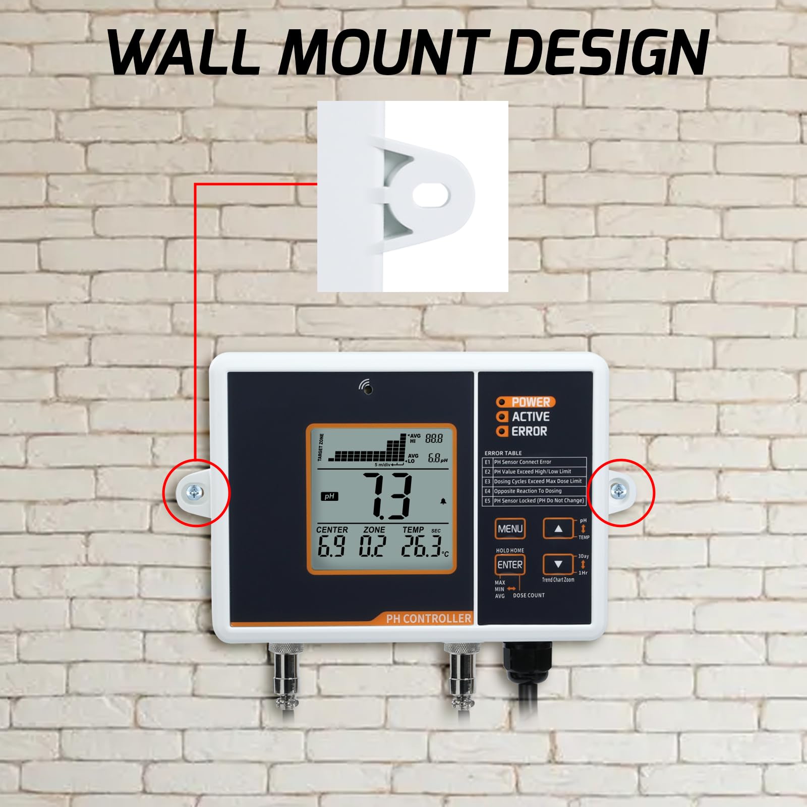 Controlador de pH de relé dual con bomba dosificadora, Monitoreo de alarma de rango alto/bajo y registro de datos para sistema Hidropónico, Cultivo de plantas de invernadero, Acuario, Acuicultura