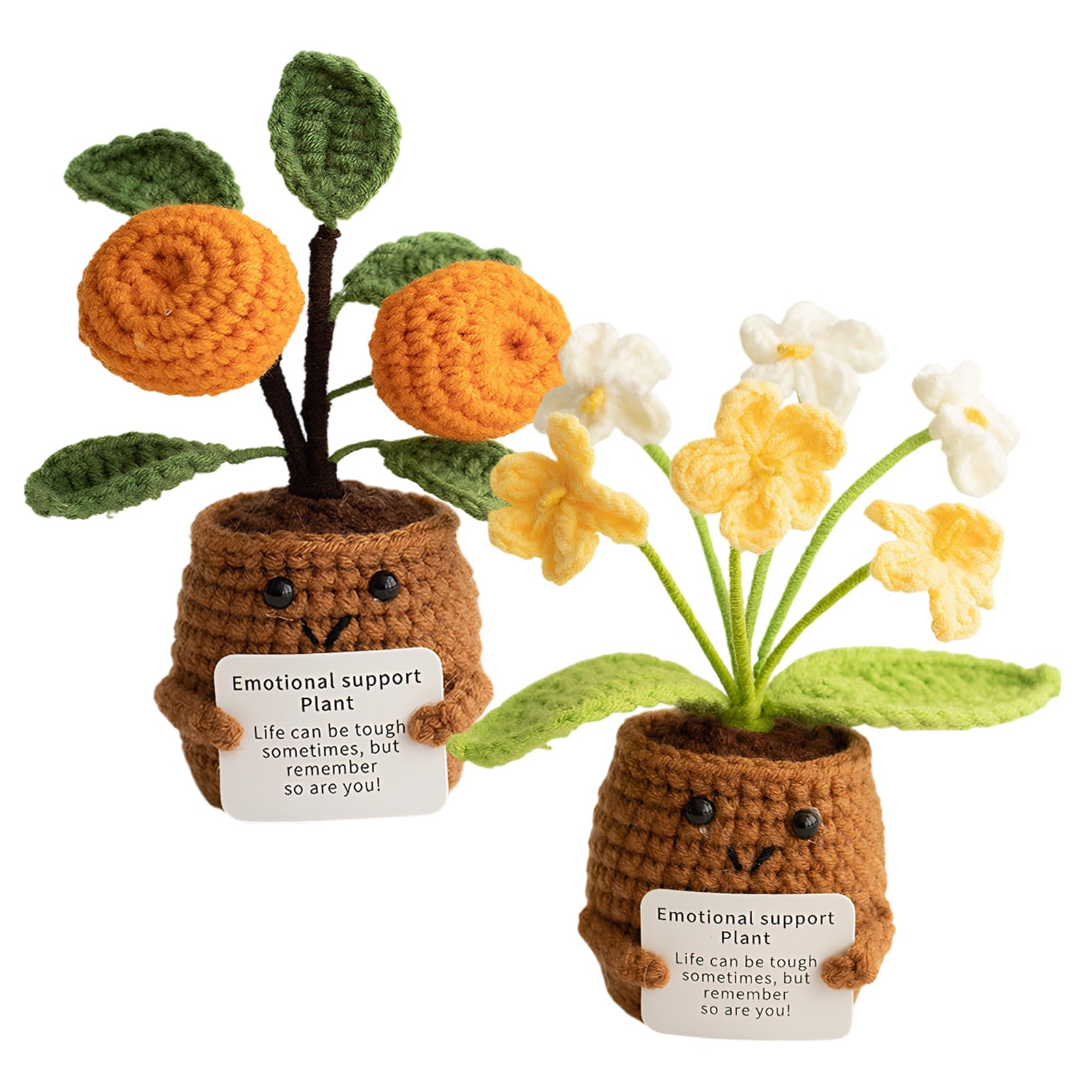 Hocklliy Women's Multicolor Handmade Emotional Support Plant, Positive Crochet Orange Tree And Flowers With Inspirational Card For Office Desk Decor