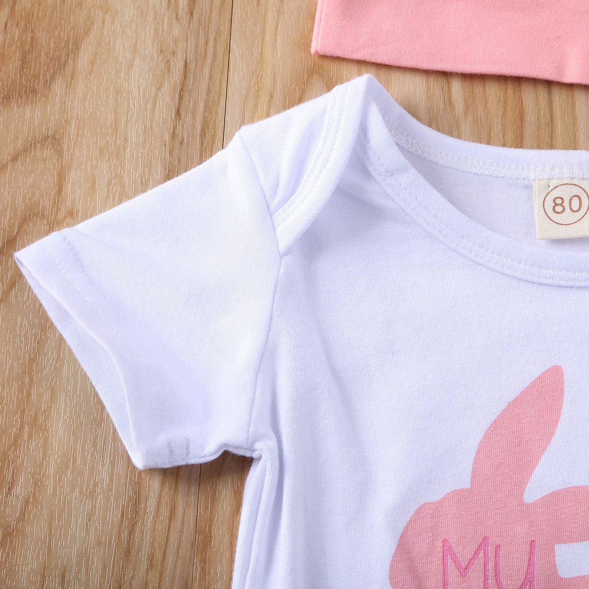 Muasaaluxi Newborn Baby Girls Boys Easter Outfits My First Easter Romper Bodysuit Long Pants Rabbit Hat Clothes Set 0-24M (Pink, 12-24M)