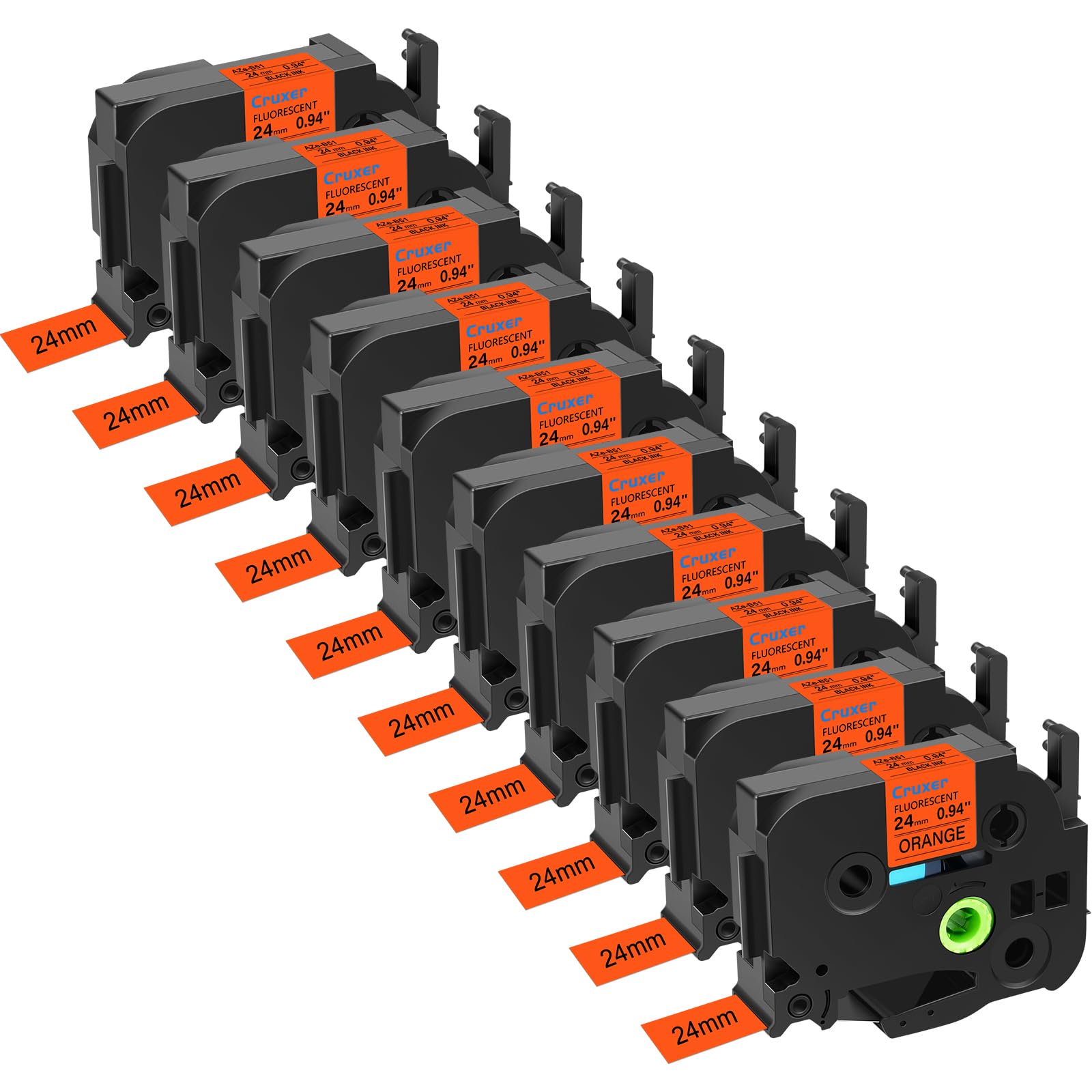 Cruxer 10er-Pack Kompatibel mit Ptouch TZeB51 24 mm Schwarz auf Orange | TZe-B51 Laminiertes Etikettenband Ersatz für P-touch PT-D600 E500 H500 P710BT 1400 9200DX P750W Etikettendrucker