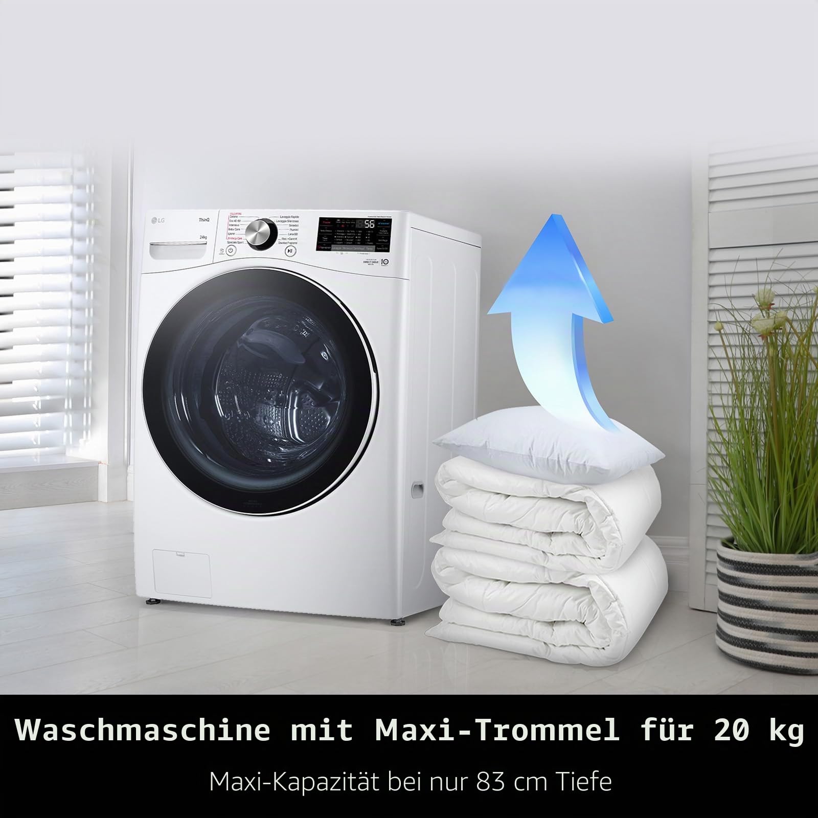 LG AI DD F0P3020TSWC Waschmaschine 20 kg, Frontlader, Kapazität XL Serie P3, Klasse B, 1000 Umdrehungen, TurboWash 360, Dampf, WLAN, Inverter Direct Drive, Freistehend, Weiß