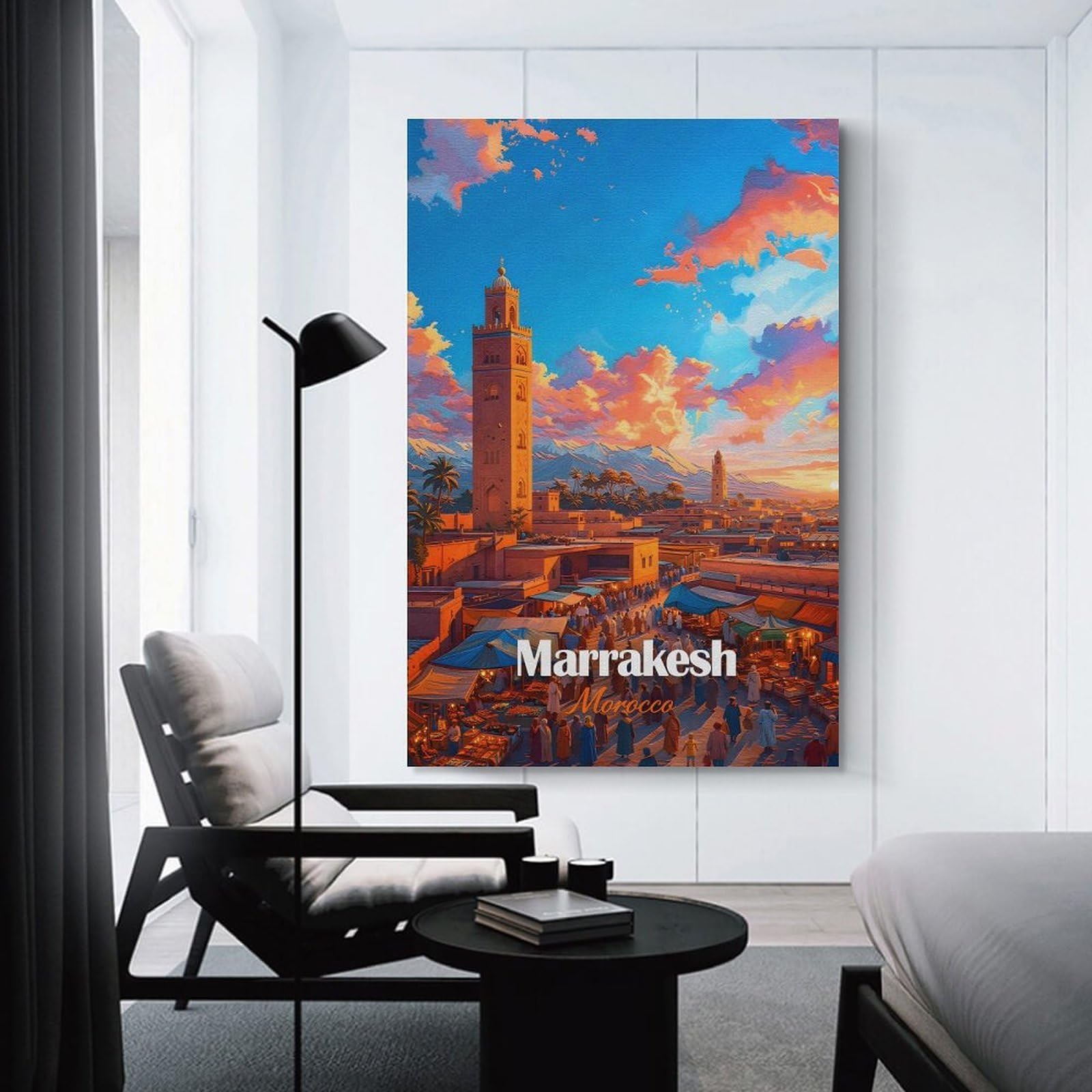 Junmoney Marrakesh Morocco Cityscape at Sunset Canvas Art Print, 24x36inch(60x90cm), for Living Room, Bedroom, Office Or Hallway, Decorative Artwork with Broad Appeal