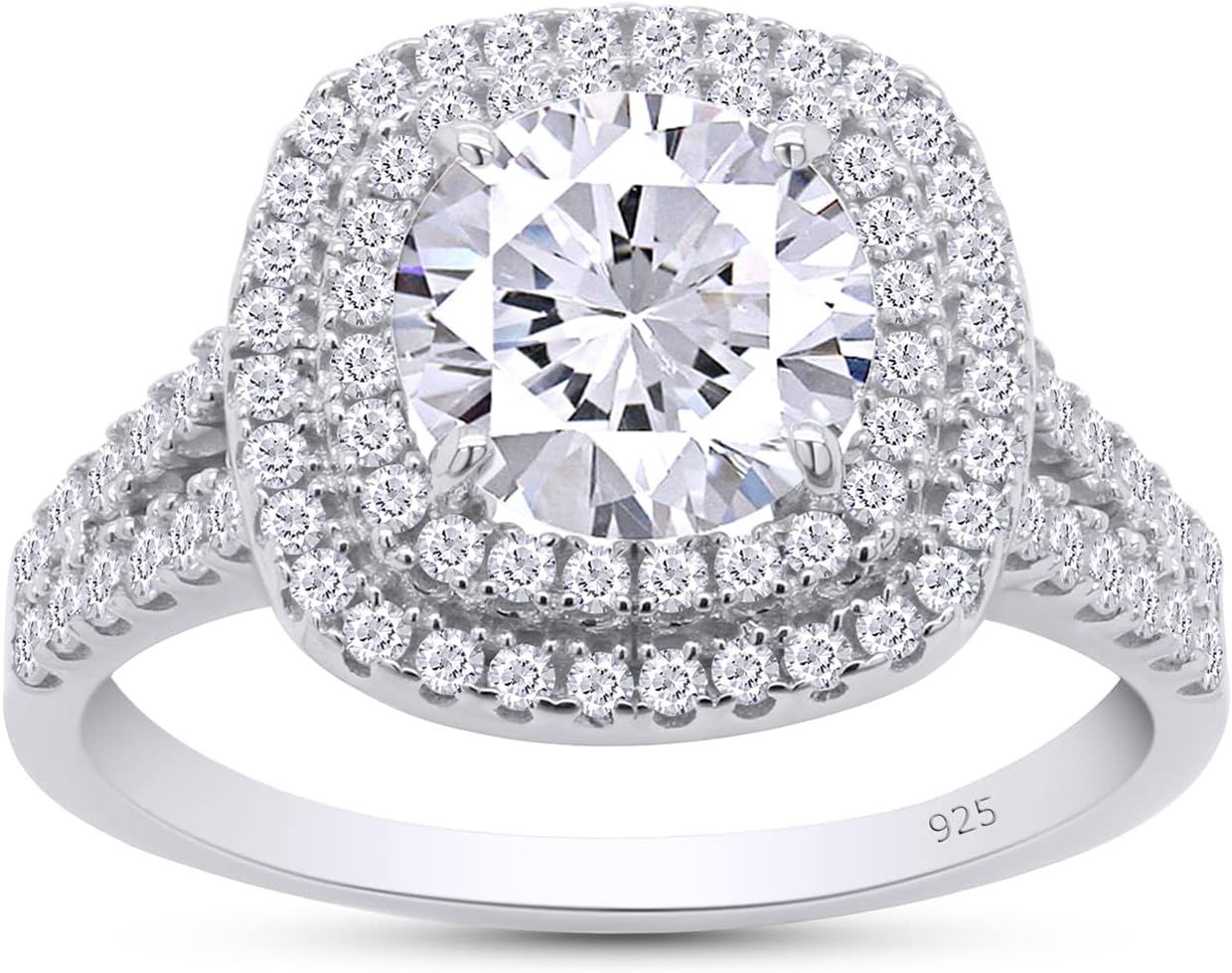 SAVEARTH DIAMONDS Sterling Silver Wedding Ring for Women, Moissanite Diamond Halo Engagement Ring, Anniversary Promise Ring for Her