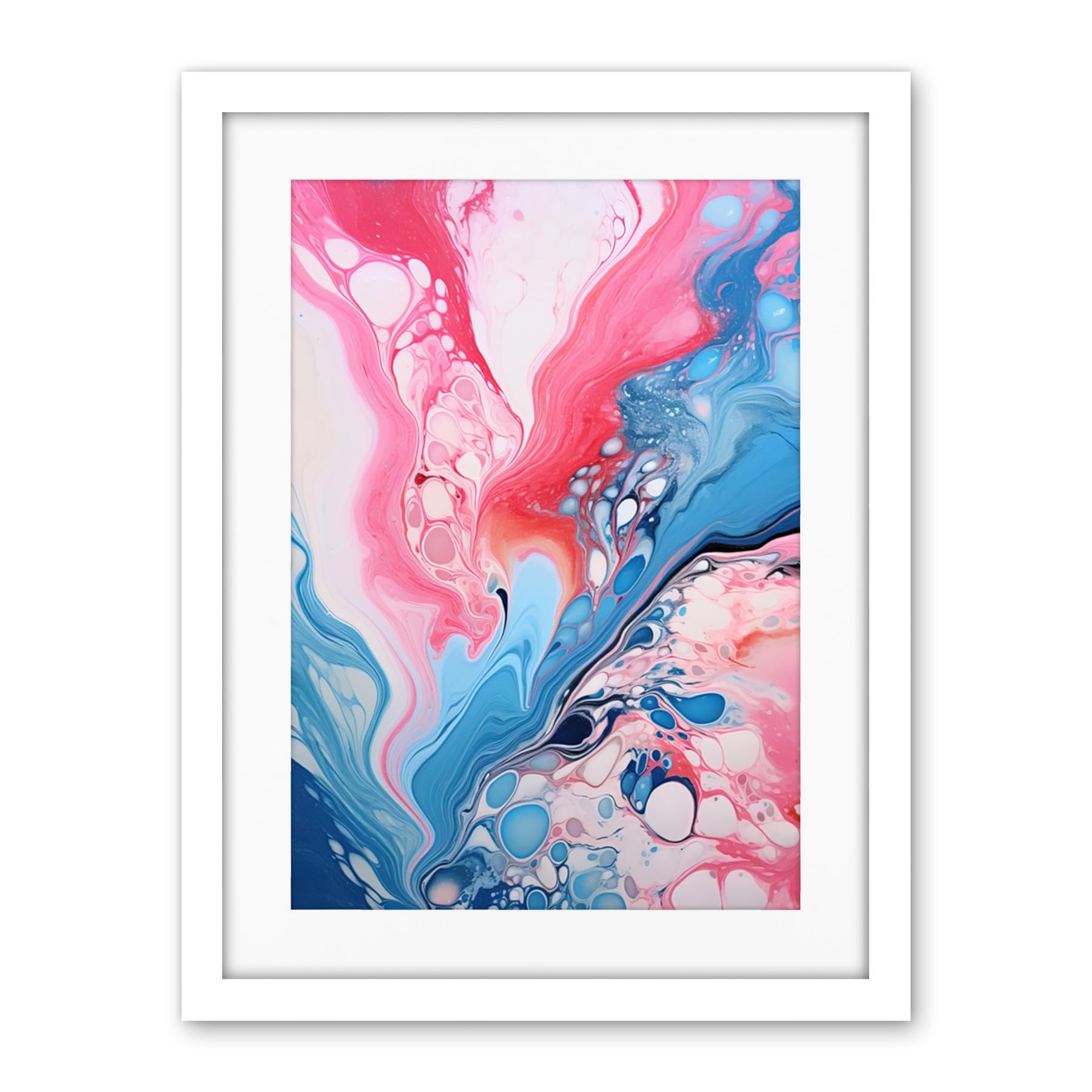 Artery8 Fluid Paint Acrylic Pouring Abstract Artwork Pink Blue Flowing Colours Artwork Framed Wall Art Print 18X24 Inch