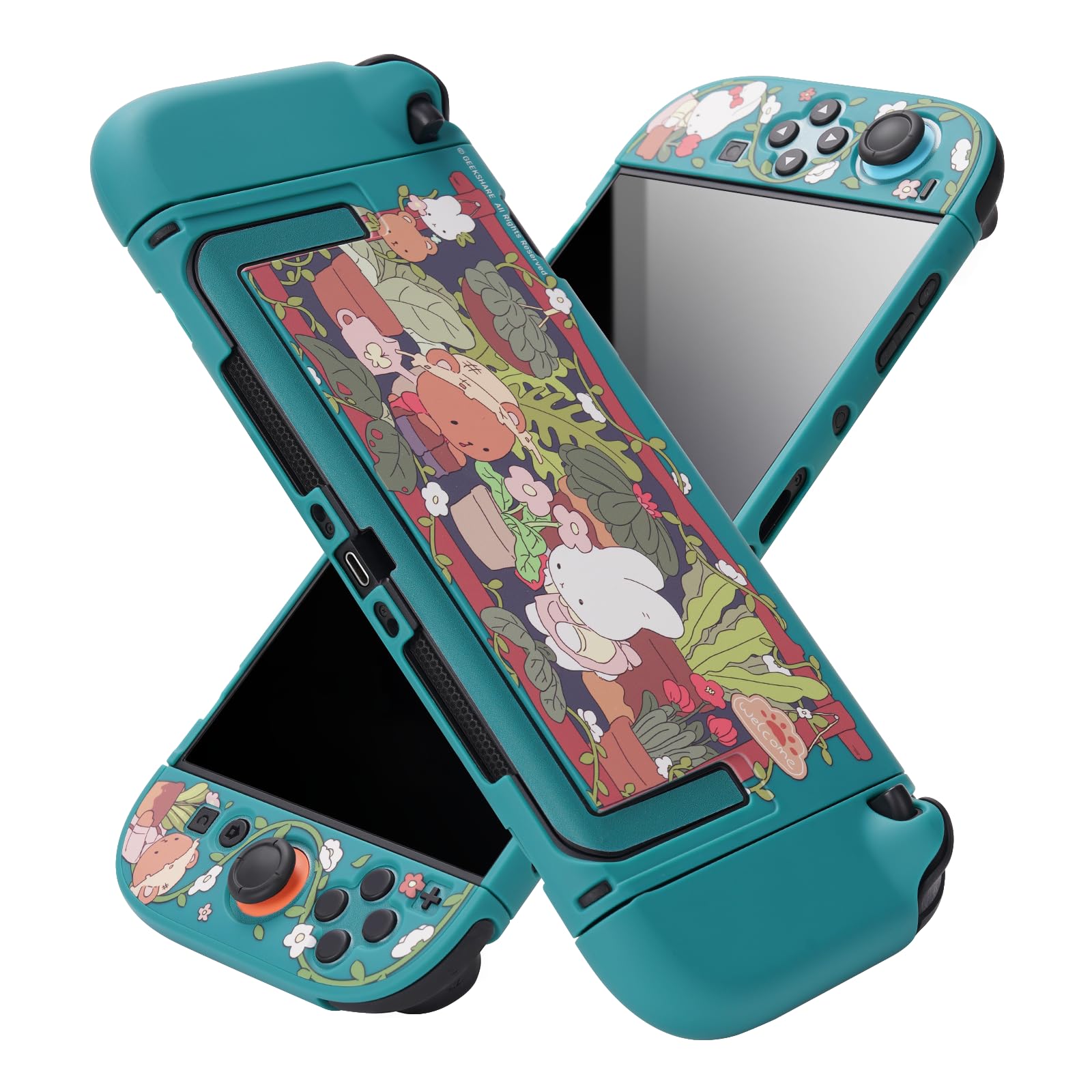 GeekShare Schutzhülle kompatibel mit Switch 2, niedliche, dockbare Cartoon-Hülle kompatibel mit Switch 2, kratzfestes und stoßfestes Design – Bunny Garden