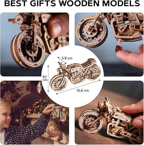 Miniatura 4 de WOODEN.CITY Cafe Racer - Kit de rompecabezas de madera 3D para motocicleta, modelo mecánico a escala 1:16 con motor de banda de goma, kit de
