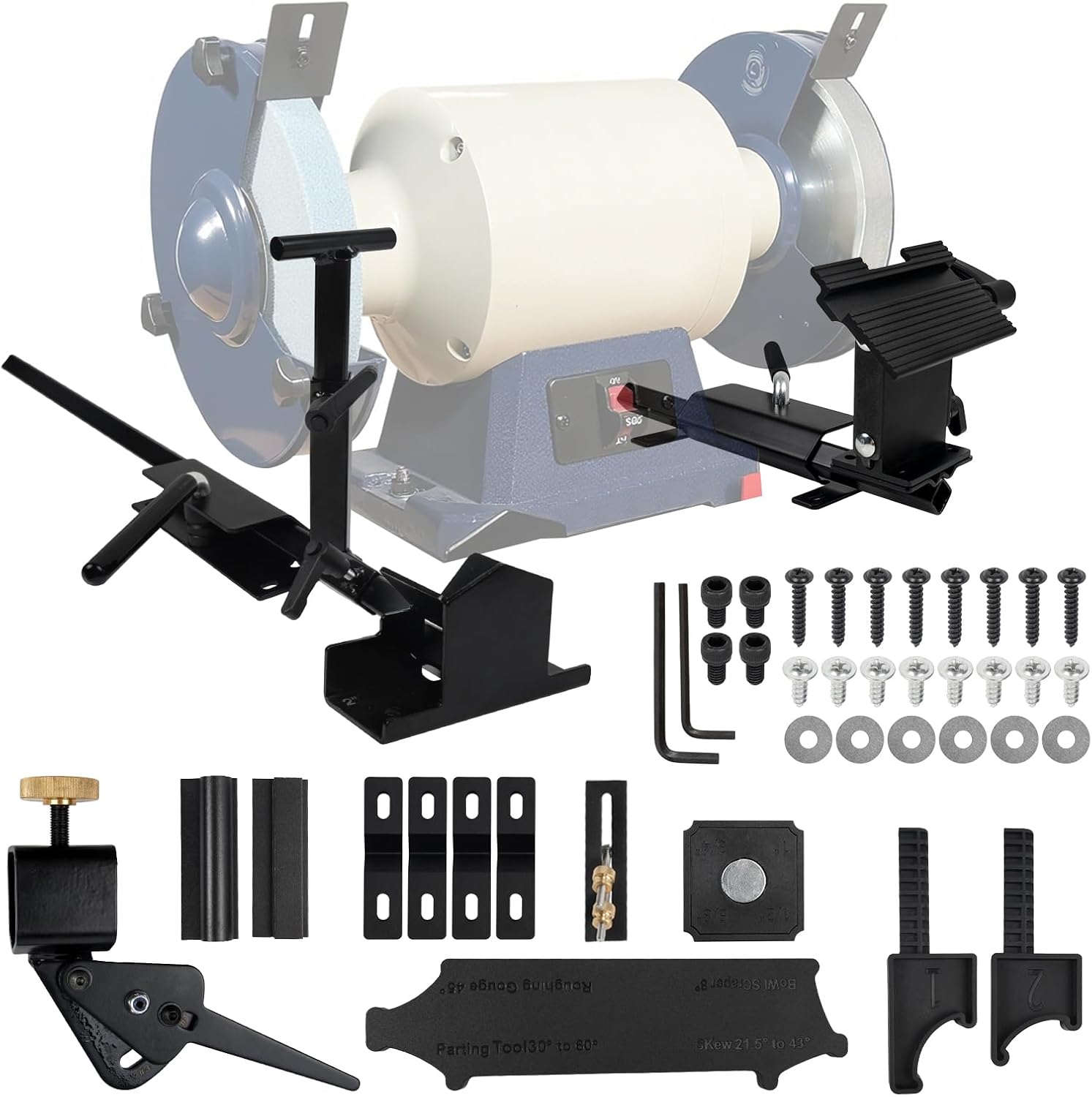 Sharpening System for 6 Inch Grinders for Lathe Turning Tools, Chisels, Skews & Gouges with Quad Jig & Setup Blocks