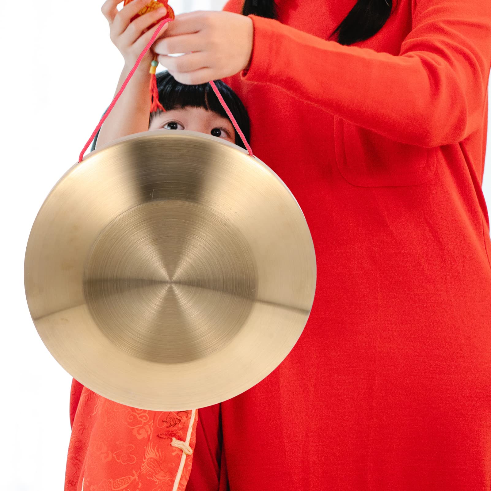 Generic Gong Cinese in Rame, con Bacchetta, Tam Tam Gong, Strumento Musicale e Tradizionale, per Casa e Ufficio, 22X22X1.5CM