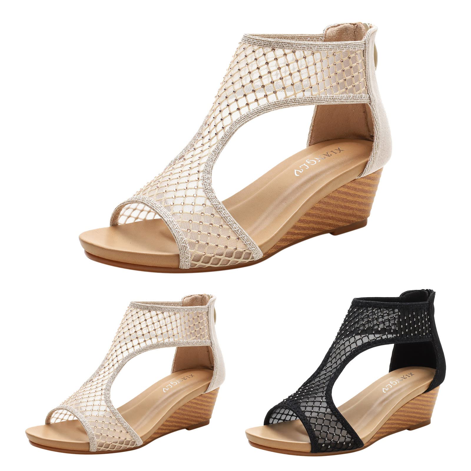 Generico Sandaletti Donna Estive Open Toe Sandal Casual Estate Sandali Tacco Medio Zeppa Maglia Traspirante E Confortevole Cinturino Posteriore On Stile Scarpe Eleganti Comode Comodi Da Trekking