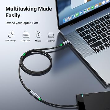 UGREEN 100W USB C Extension Cable 10Gbps 4K 60Hz, Male to Female Silver 1M