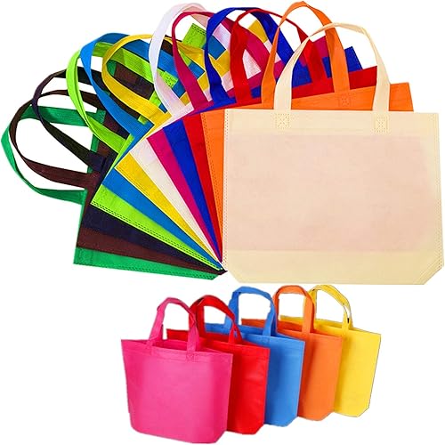 Miniatura 8 de Paquete de 72 bolsas de regalo reutilizables multicolor de 13 pulgadas, 12 colores, bolsas de regalo de un lado en blanco, bolsas no tejidas de