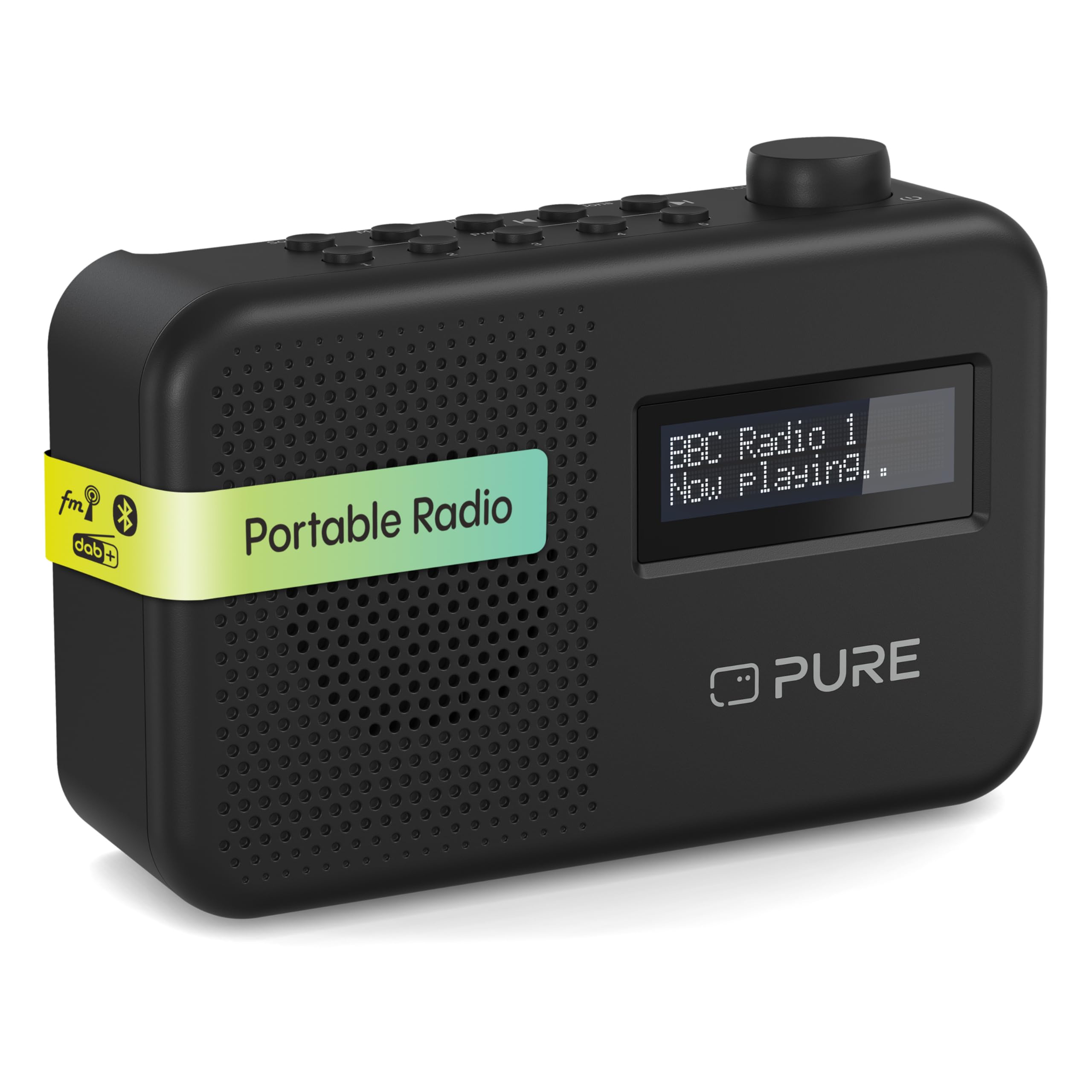 Elan One2 portable DAB+/FM radio with Bluetooth 5.1 (LCD display, 10 preset buttons, can run with 4xAA batteries) Charcoal Black