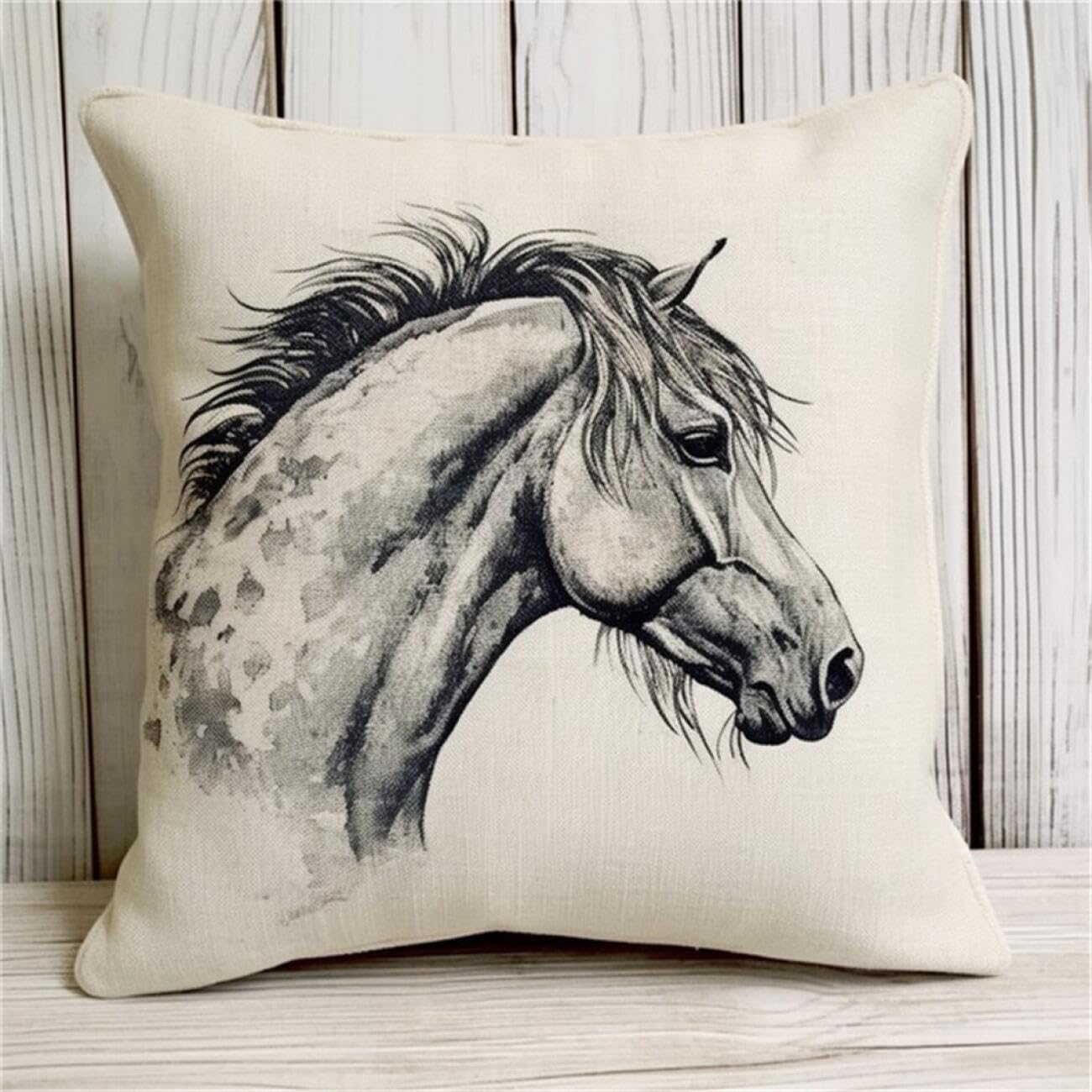 Henypt 9CT Cross Stitch Pillow Kit Horses Animal DIY Cushion Embroidery Kit Needlepoint Handmade Needlework Cushions Kits Stitched Pillow Cover Set for Adults Beginners 50x50cm
