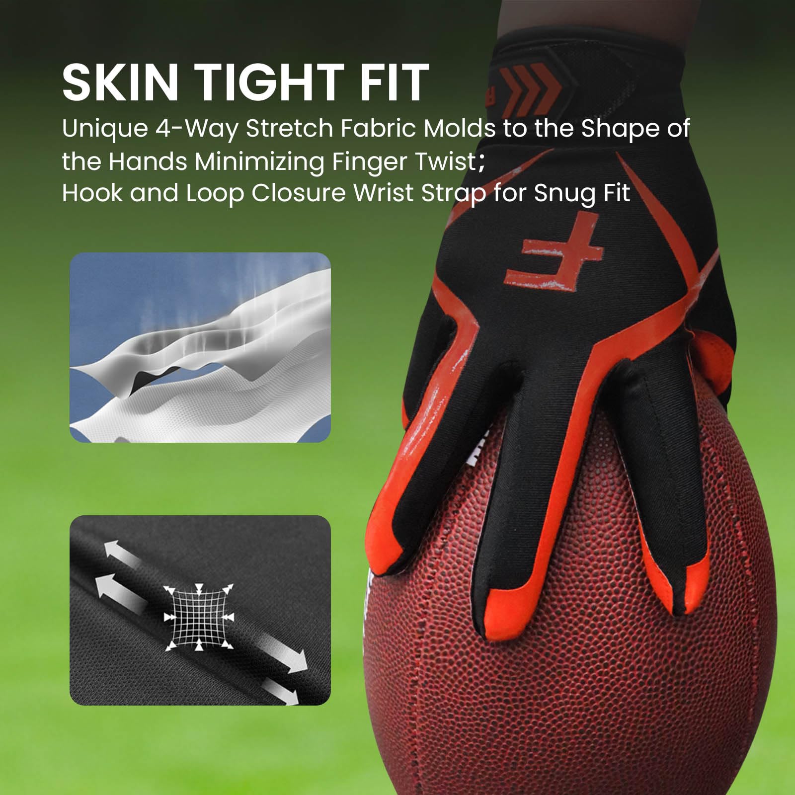 Gants de football américain ultra tactique antidérapants pour enfants - Gants de rugby pour garçons et filles - Protection élastique souple - Imperméable - Pour enfants de 5 à 14 ans (orange, M)