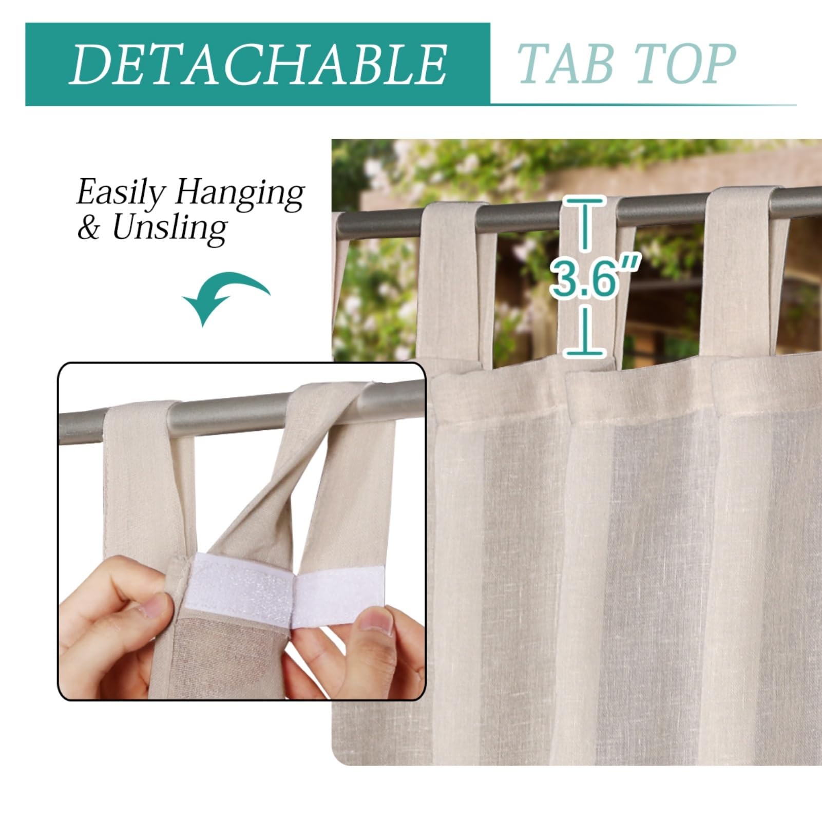 Rideau Extérieur Imperméable Et Coupe-Vent, Protection UV, pour Pergola, Gazebo, Terrasse, Pavillon Et Balcon - Lot De 2 Panneaux Transparents en Lin (Nature,W 52" XL 107.9")