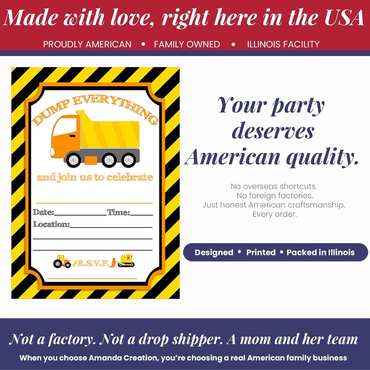 Dump Everything Dump Truck Construction Birthday Party Invitations, 20 5x7 Fill In Cards with Twenty White Envelopes by AmandaCreation