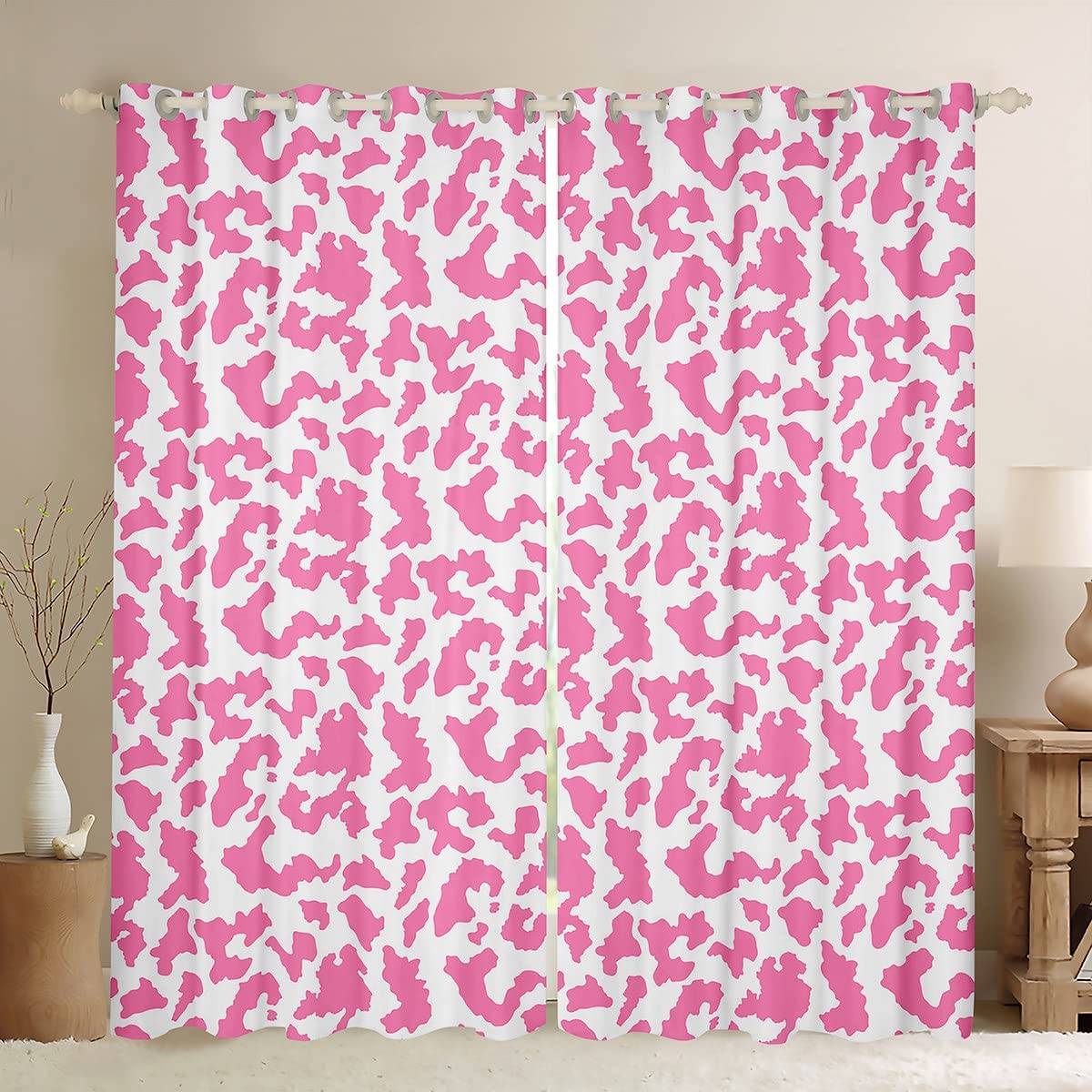 Girls Leopard Window Curtains for Bedroom Living Room Women Cheetah Curtains for Kids Boys Girls Wildlife Window Drapes Animal Window Treatments Pink W46*L72 — image 1