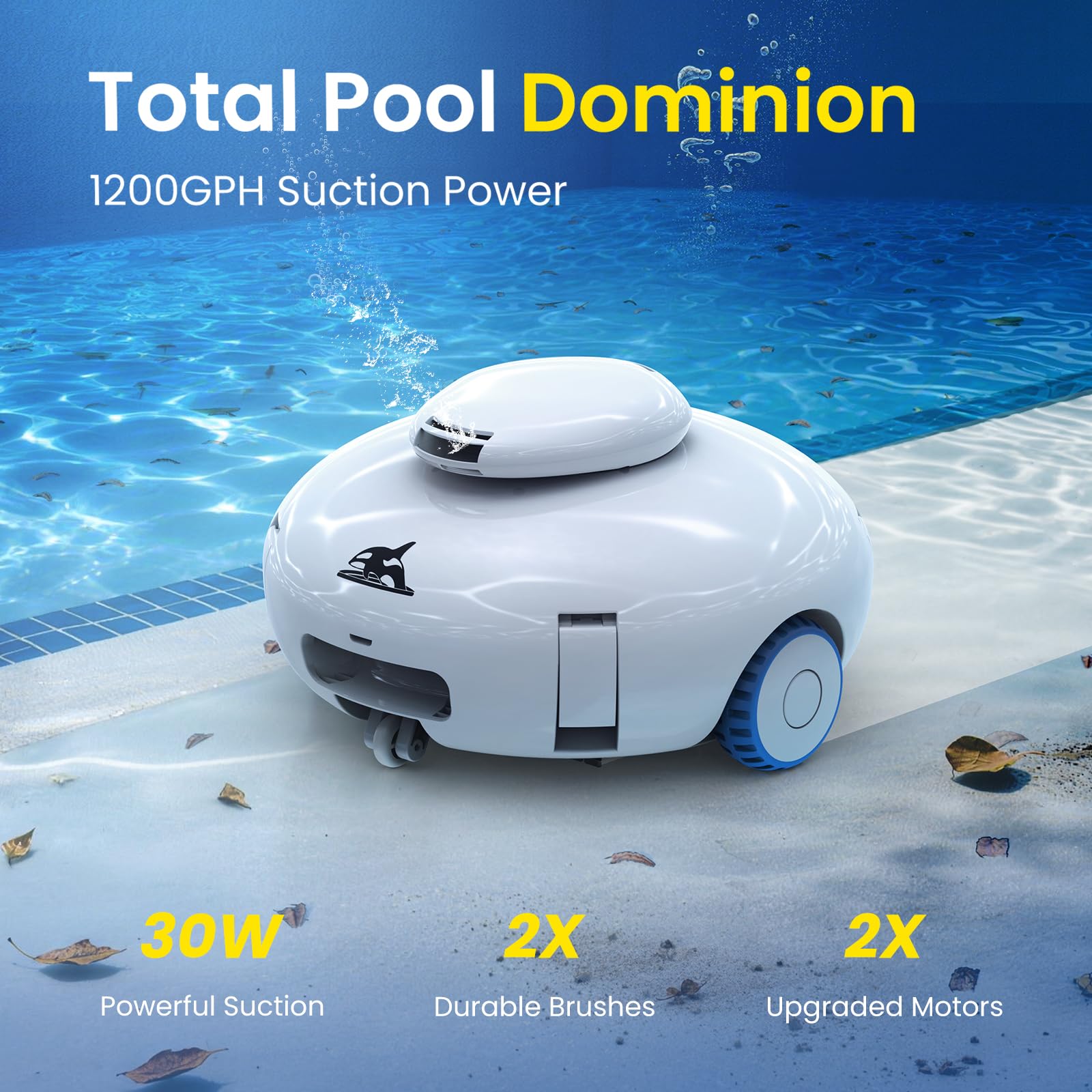 [2026 Novità] Aspiratore robotico per piscina per piscine piatte sopra e sotterranee | Autonomia 120 minuti, potente aspirazione, leggero, auto-parcheggio, robot aspirapolvere per piscine piatte fino a 1140 mq