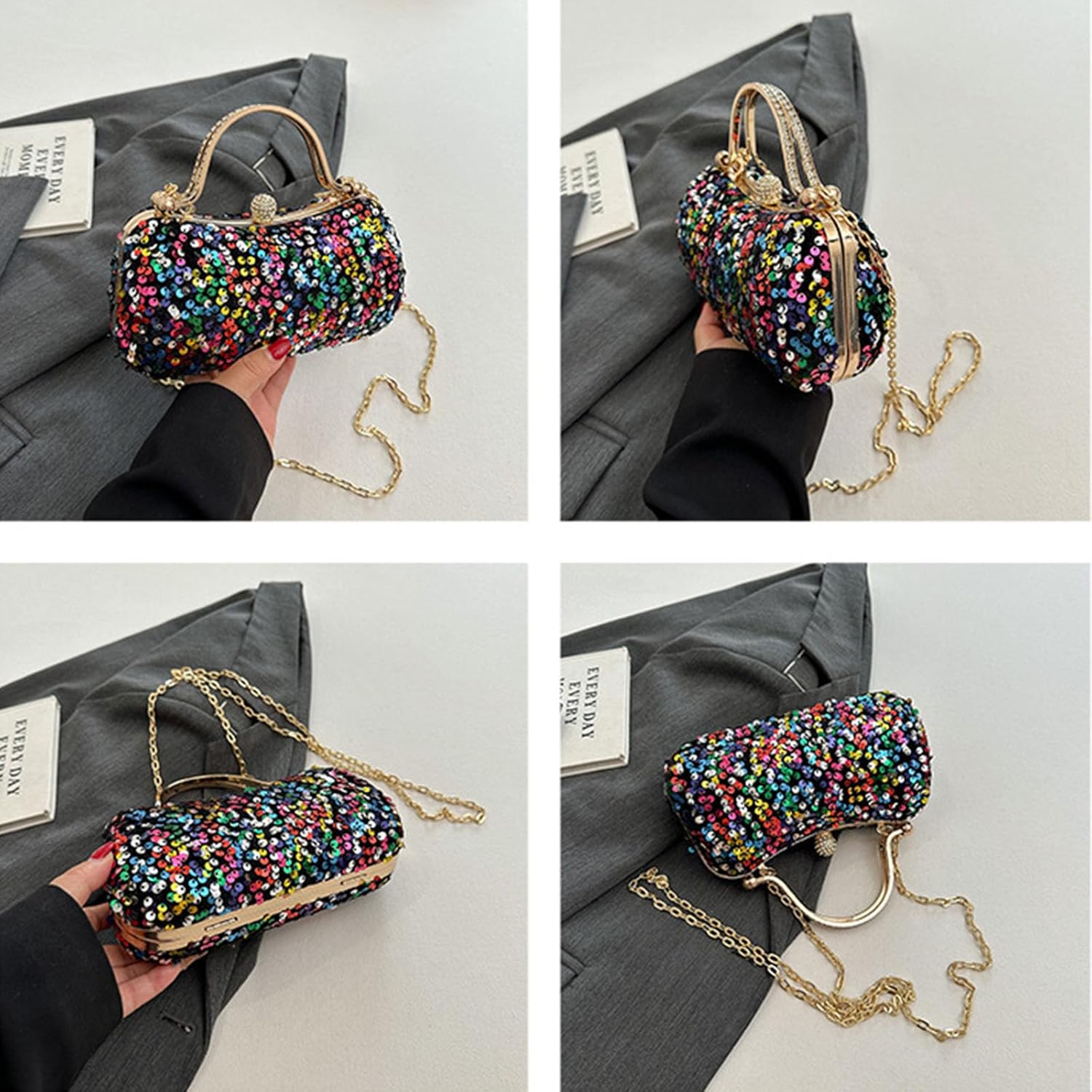 Women's Evening Handbag, Elegant Sequin Evening Bag, Top-handle Clutch, Sparkly Rhinestones Evening Crossbody Bag