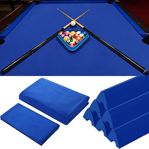 Mixweer Paño de billar para mesa de billar de 8 pies precortado, protector de billar de fieltro con 6 tiras de tela y 6 protectores de goma para