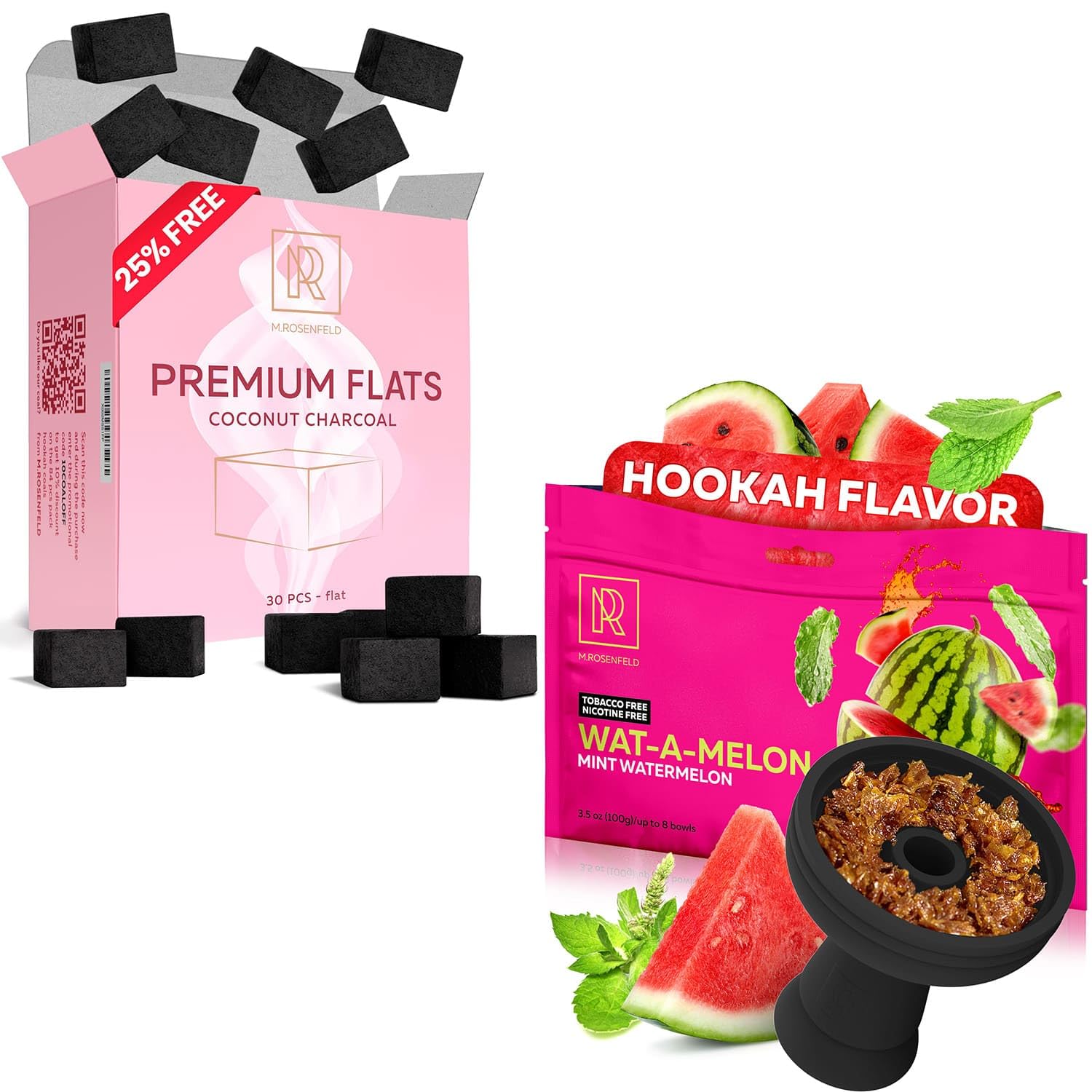 M ROSENFELD Hookah Flavor Watermelon Mint Herbal - Hookah Shisha Tobacco Free Molasses - Hookah Coals Flats Coconut