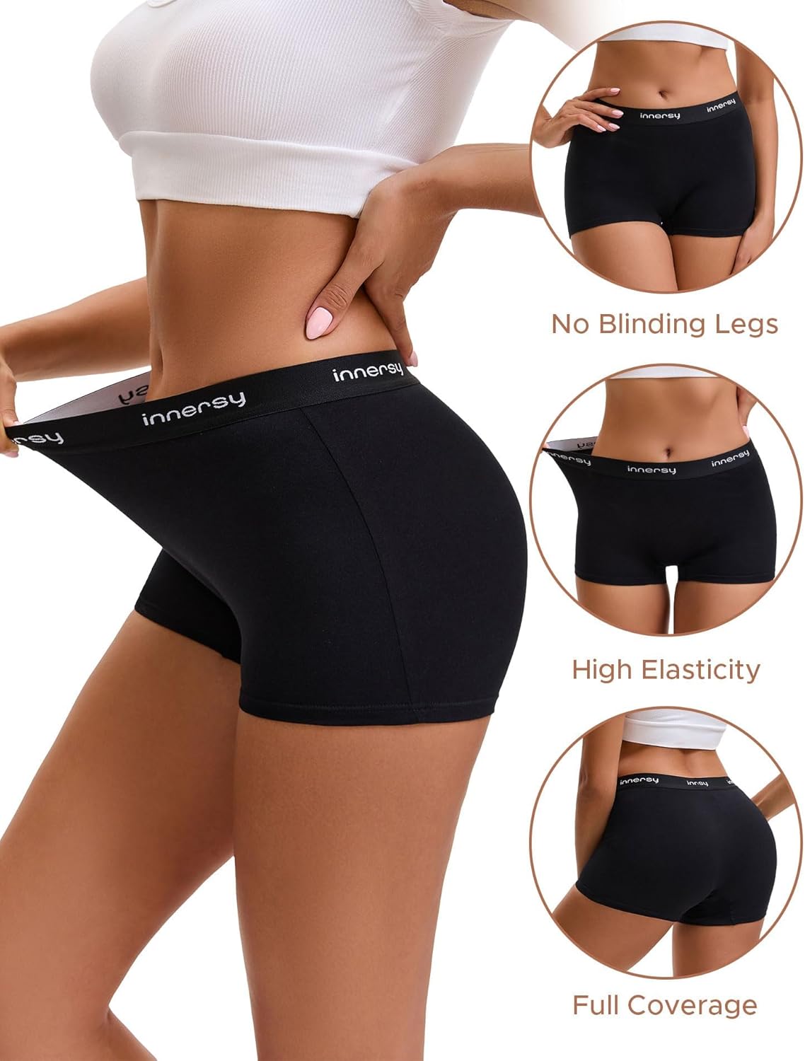 INNERSY Women's Boy Shorts Underwear Cotton Boyshorts Panties High Waist Boxer Briefs 4-Pack - Image 4