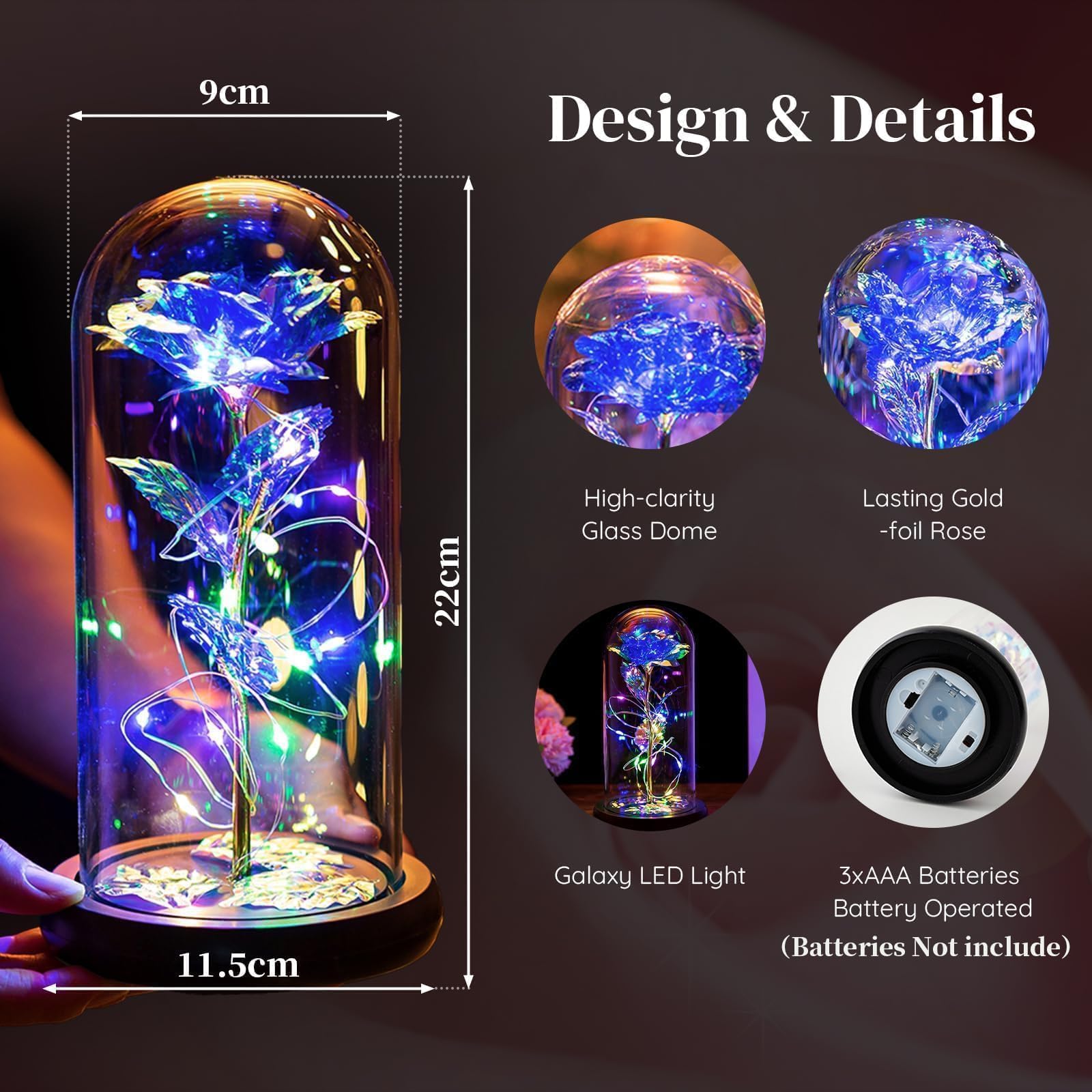 Glasseam La Bella E La Bestia Rose In Cupola Di Vetro Luci A LED Crystal Rose Fiori Regalo Per Compleanno Anniversario San Valentino Matrimonio Fidanzata Moglie Donne