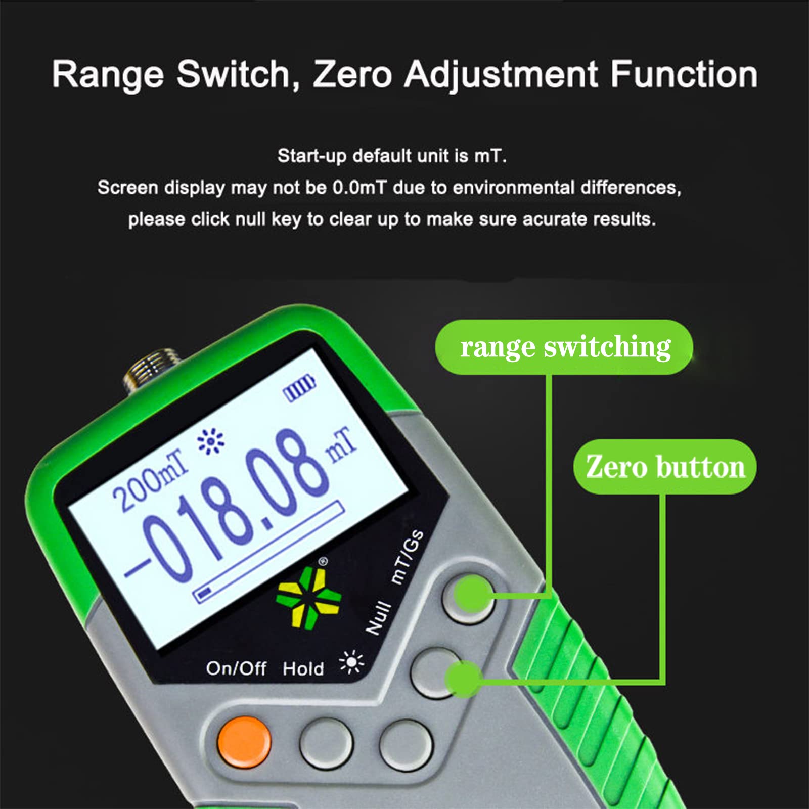 Gaussmetro Digitale Portatile, Tester per Misuratore Tesla con Sonda, Rilevatore Magnetico Digitale di Campo Magnetico ad Alta Precisione 0-2400mT, Funzione di Regolazione Zero/Commutazio