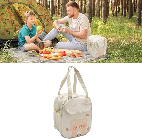 Miniatura 2 de TOPINCN Bolsa de almuerzo aislada, lonchera Kawaii gruesa de tela Oxford de poliuretano para oficina (oso de té con leche beige)