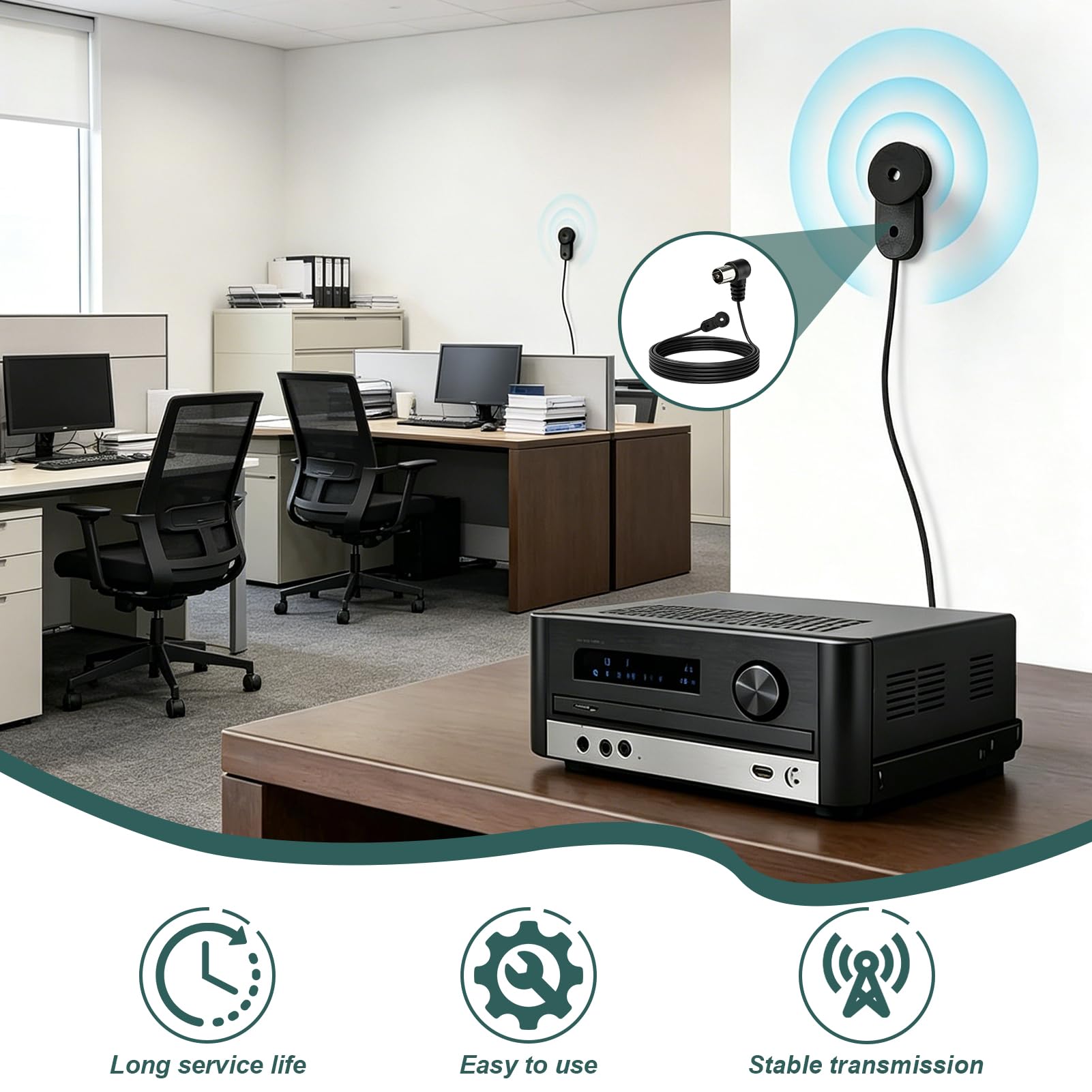 Antenne Radio FM Intérieure, Antenne FM Dipôle 75 Ohms pour Chaîne Stéréo, Tuner HiFi, Amplificateur et Récepteur, Antenne FM Câble Flexible, Plug and Play, Réception Radio Améliorée Système Audio