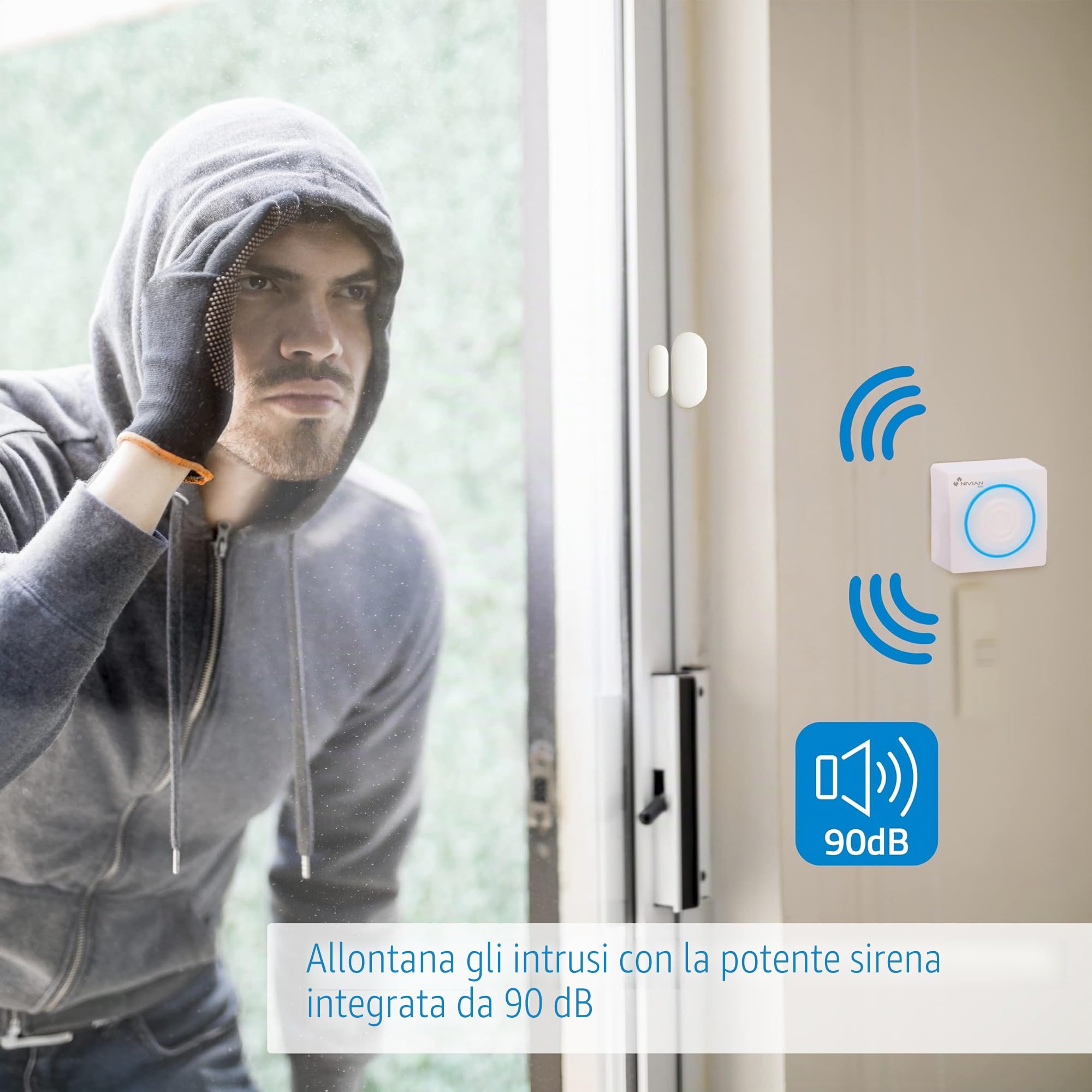 Sistema di allarme Nivian per casa e azienda senza canone mensile | Kit Allarme Wifi con Controllo Remoto tramite APP Tuya | Funzione SOS | Installazione semplice senza cavi