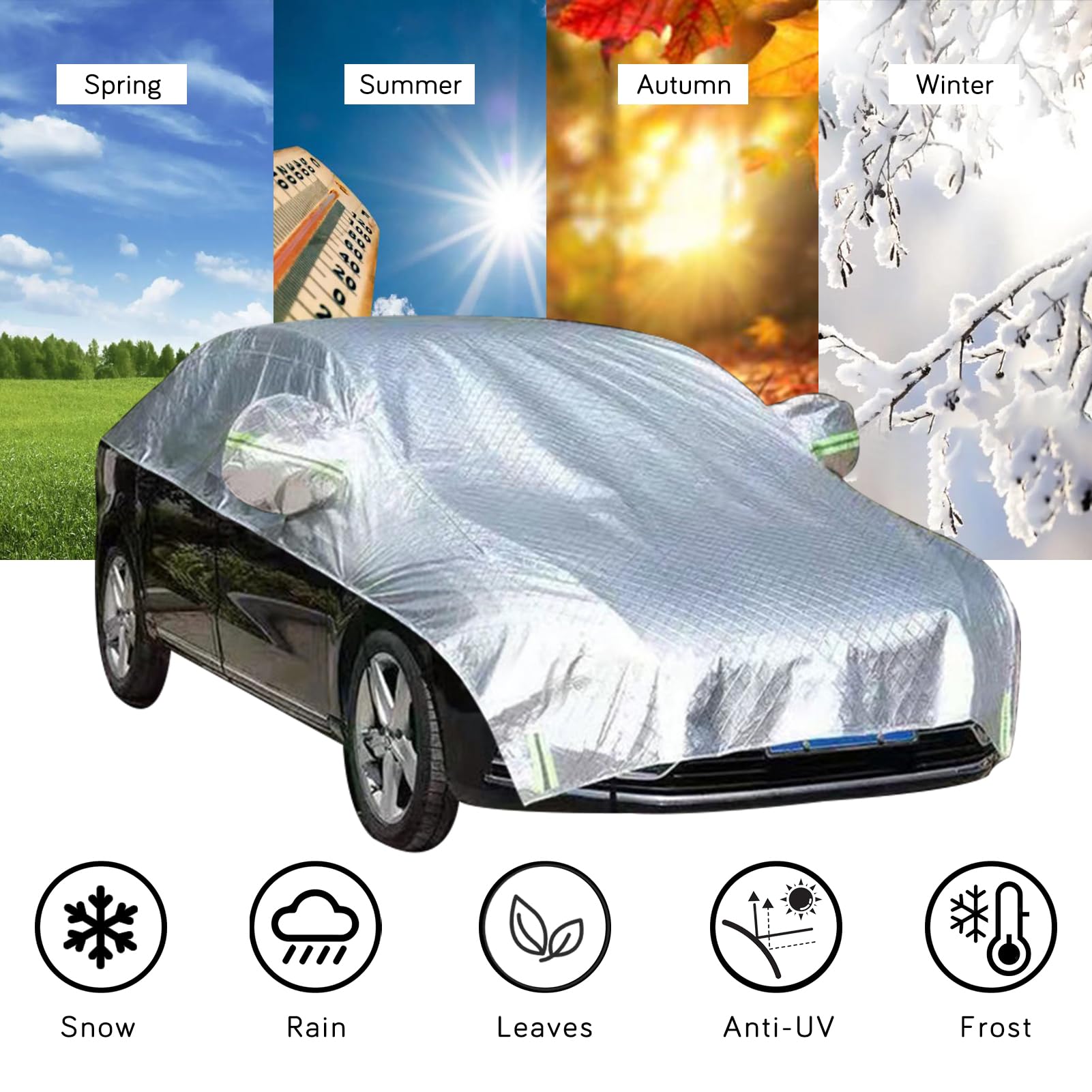 AiWi Space Waterproof All-Season Half Car Cover Full Coverage Protection for Windshields Windows Car Cover for Snow Ice — view 2
