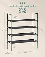 Vista 2 de SONGMICS 4-Tier Shoe Rack, Shoe Storage for Hallway Closet, Slim and Space-Saving, Metal Frame, Non-Woven Fabric Shelves, Black ULSH044BH02