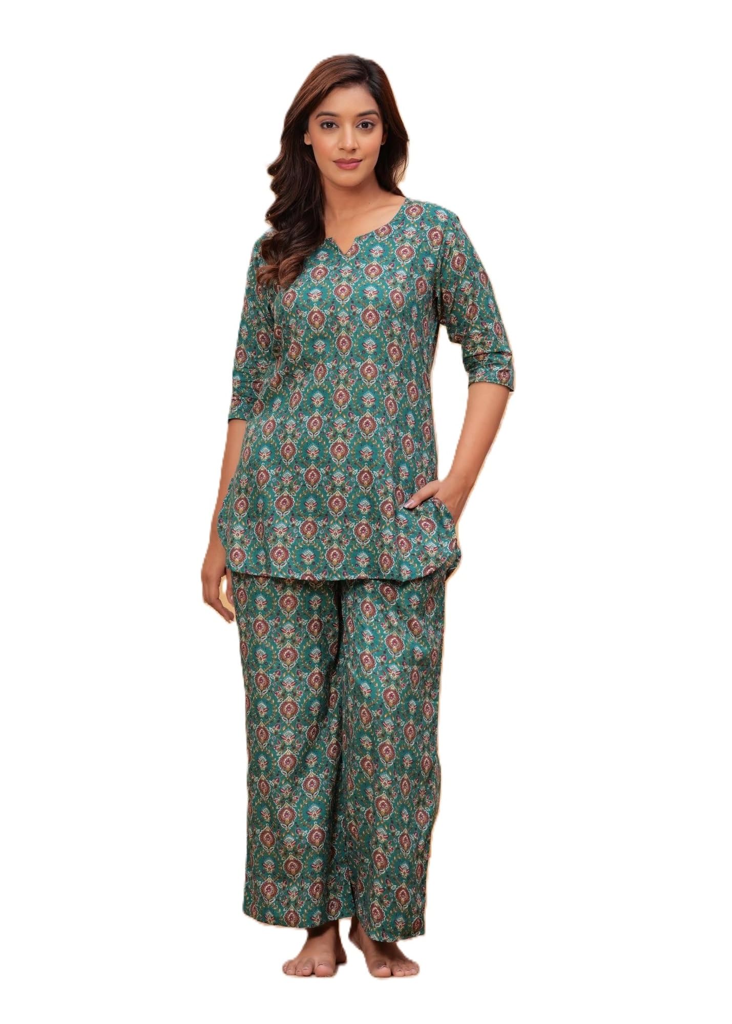 Women Cotton Relaxed Fit Fit and Flare Suit | Printed Night Suit | Half Sleeve Co-Ord Set