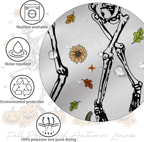 Miniatura 6 de Cortina de ducha de Halloween para baño, cortina de ducha espeluznante de esqueletos bailarines espeluznantes de calabaza, calavera aterradora,