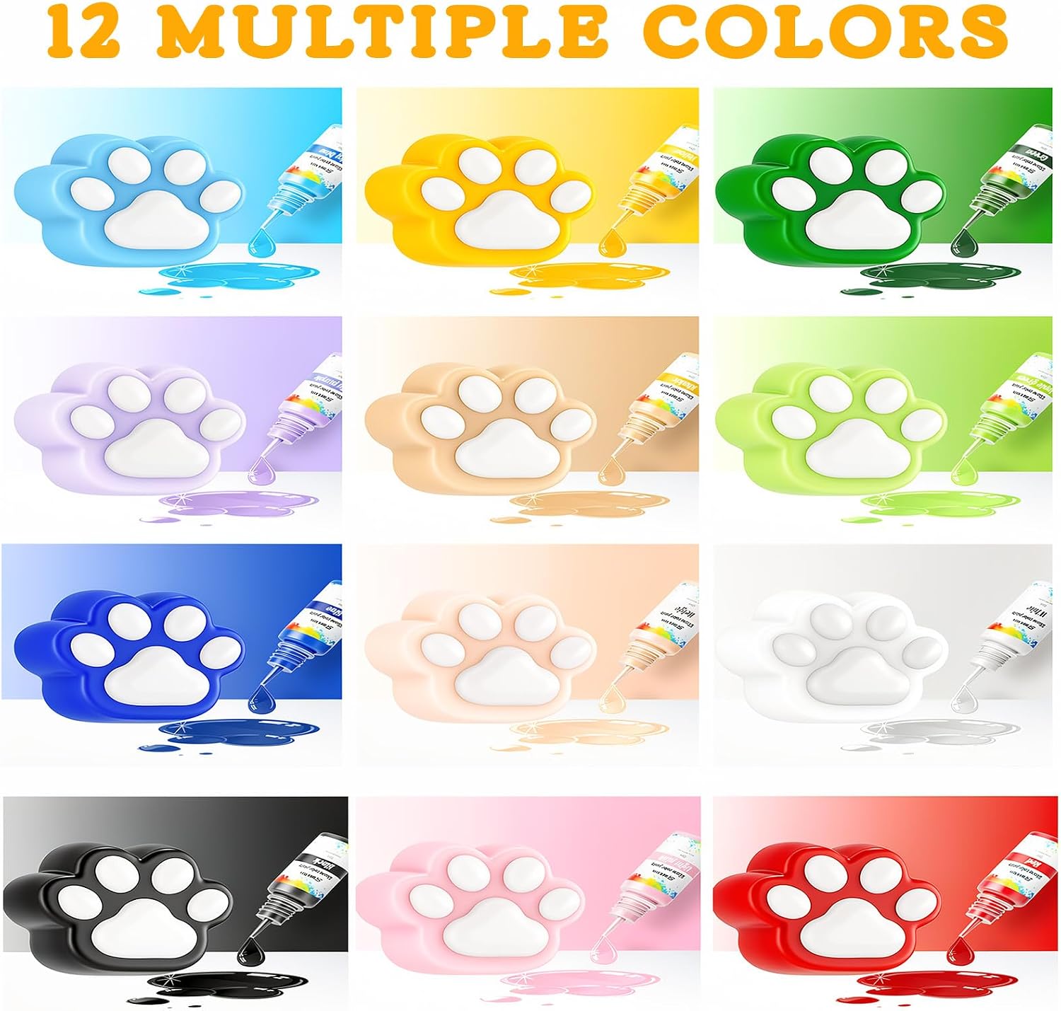 Silicone Pigment Dye for Taba Squishy 12 Colors, Opaque Pigment Paste for Silicone Rubber Mold Making, Vibrant Colorant for Squishy Maker Coloring (12mlx12)