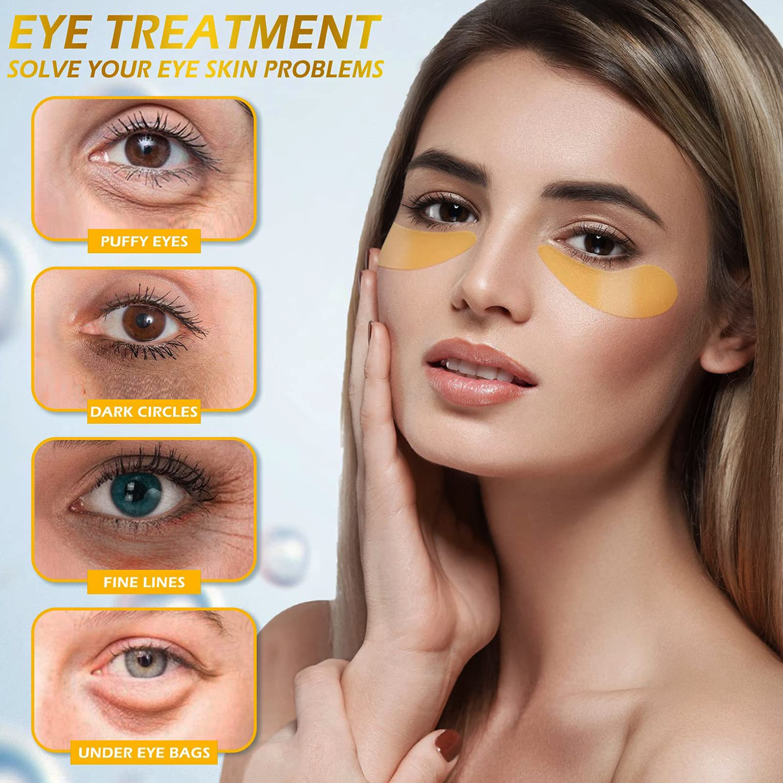 60 Pcs Patch Occhi 24K Gold, Patch Occhiaie e Borse in Gel per Sotto gli Occhi, Anti-Rughe e Anti-Occhiaie, Rimuovi Borse e Puffiness, Effetto Idratante e Antietà, Unisex