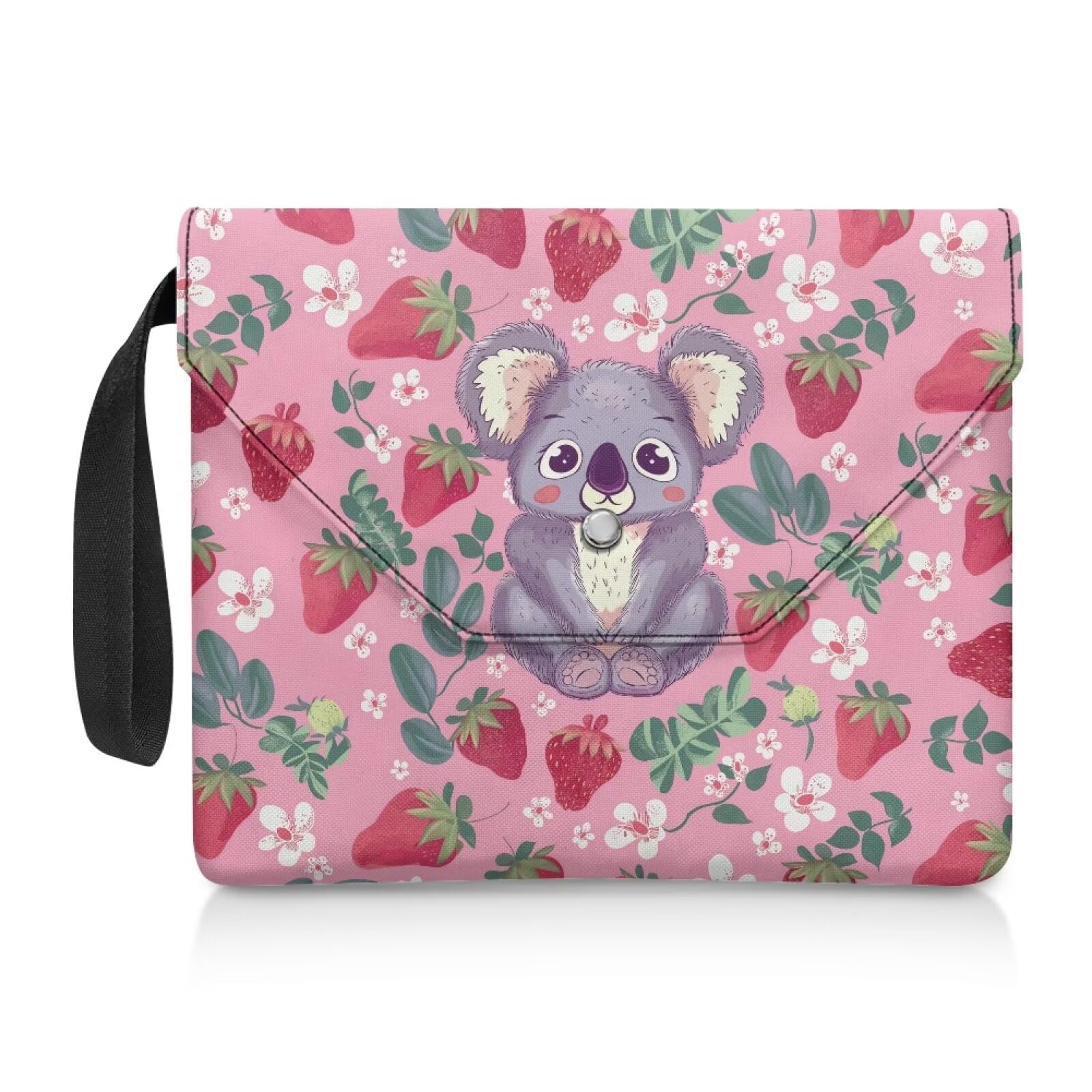 NETILGEN Book Sleeves for Book Lovers Washable Book Covers Textbook Protective Covers Book Protector Sleeve Bookbag Book Purse with Carrying Handle, Koala Strawberry Flower