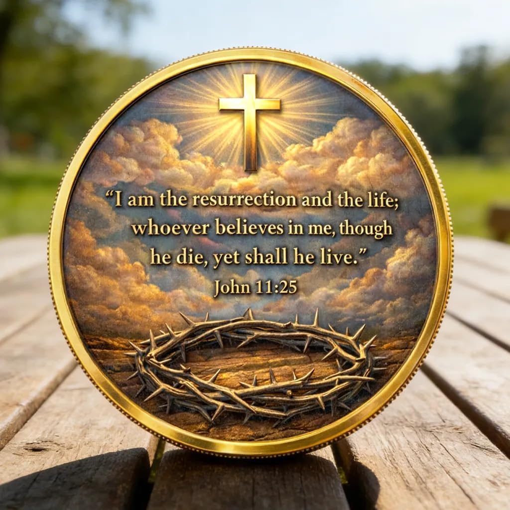 He is Risen Resurrection Faith Commemorative Coin, 2026 New Christian Easter Faith Challenge Coin with Empty Tomb & Scripture John 11:25 – Religious Gift for Believers, Prayer & Reflection (#B 10PCS)
