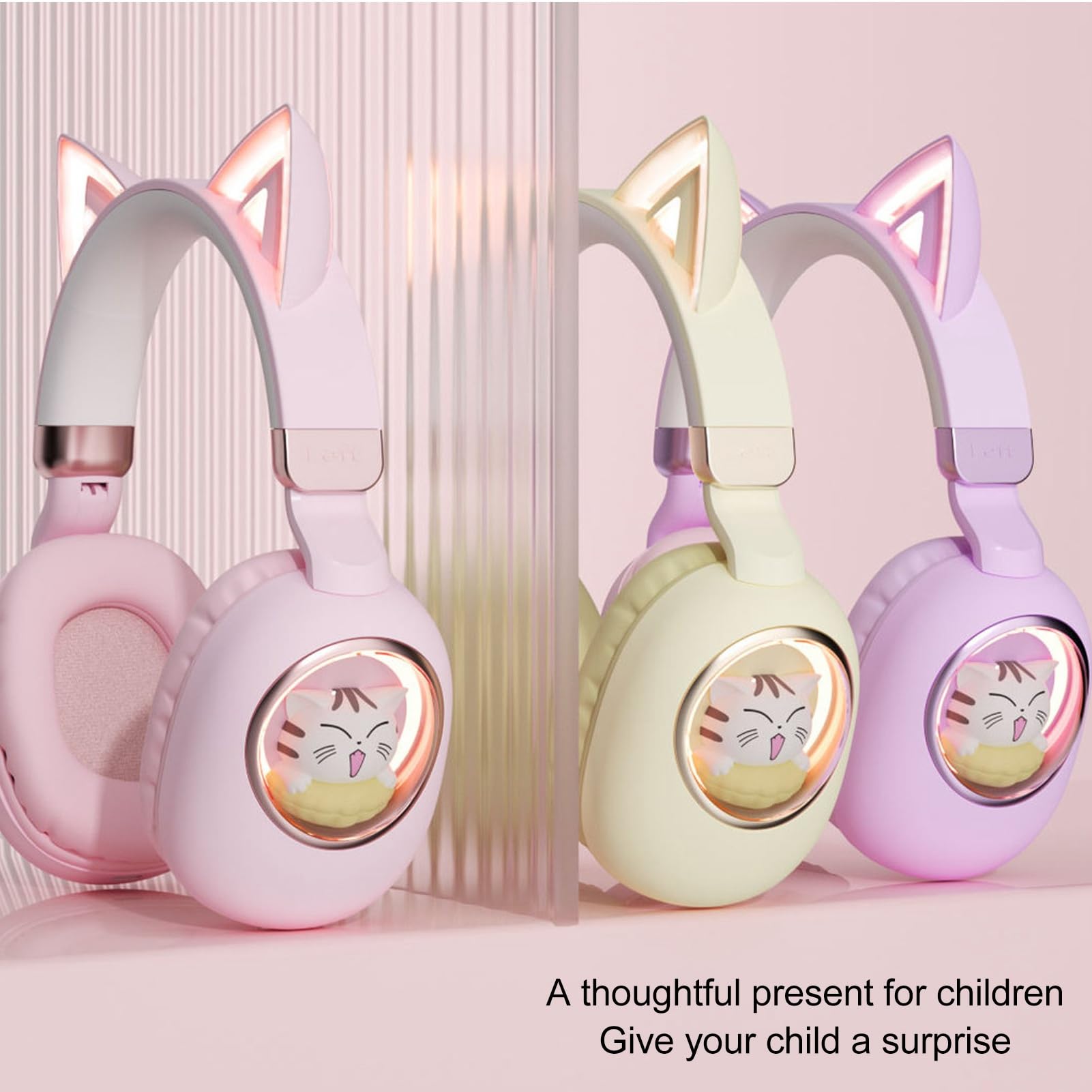 Dziecięce Słuchawki Bluetooth Bezprzewodowe Ze Światłami RGB Cat, Czas Odtwarzania 20 Godzin, Stereofoniczne HiFi Z Mikrofonem